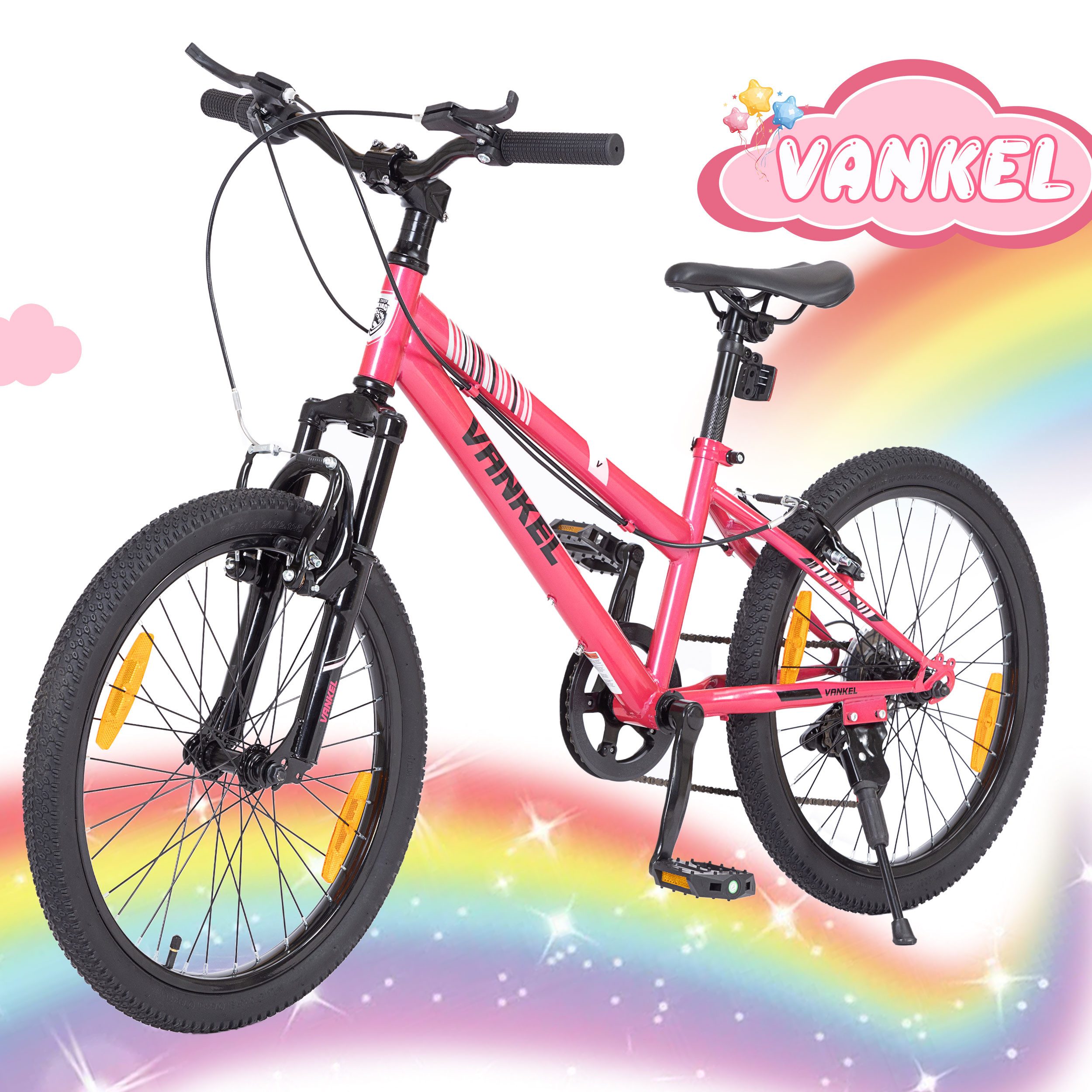 Vankel Kinderfahrrad 20 Zoll, mountainbike, ab 6 Jahren, Kinder jungen mädchen, 6 Gang, Kettenschaltung, Mädchen Jungen Fahrrad mit V-Bremse, sportliches Design