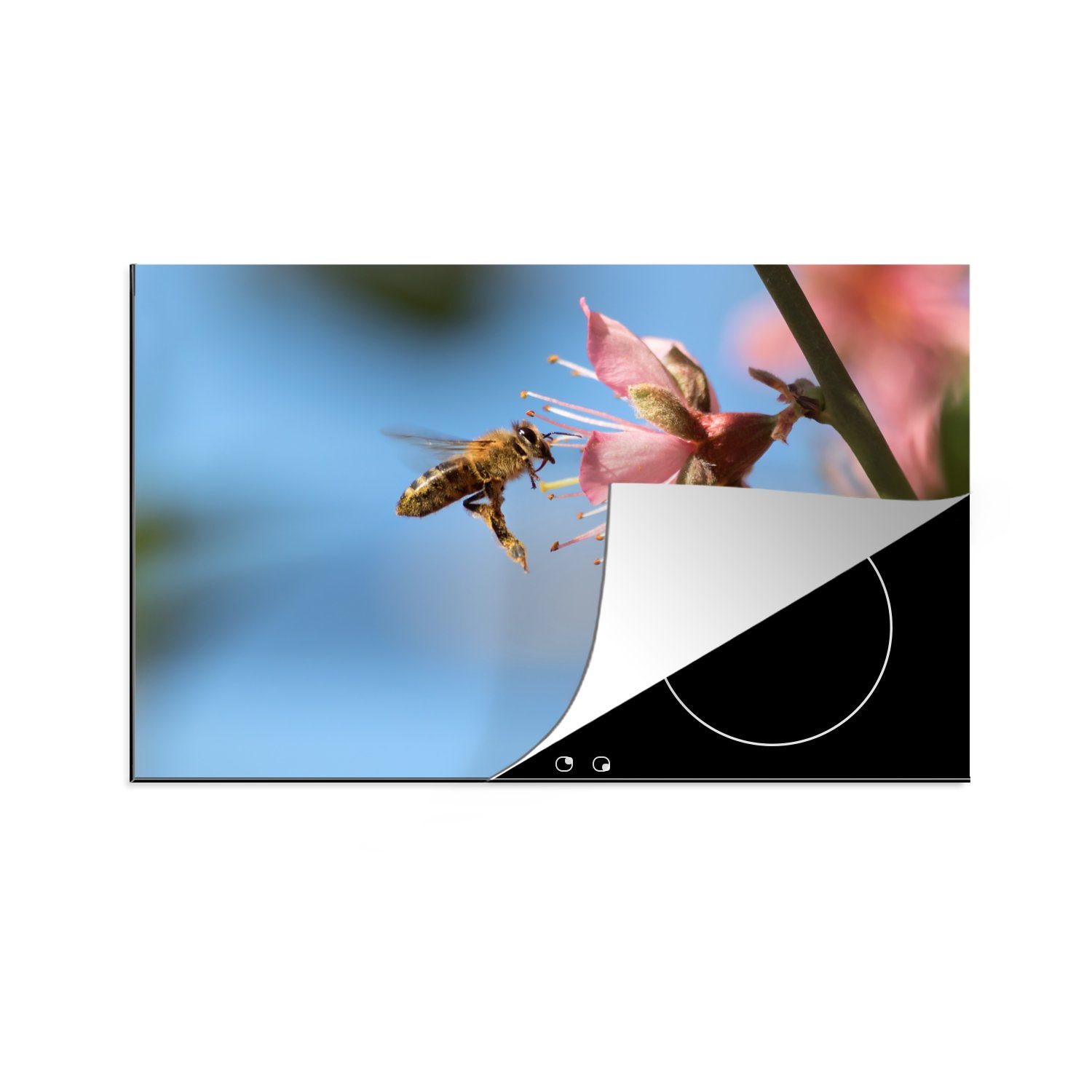 Blume, küche, einer Ceranfeldabdeckung Vinyl, auf 81x52 einer cm, Schutz tlg), MuchoWow (1 Induktionskochfeld rosa die für Nahaufnahme Herdblende-/Abdeckplatte Biene