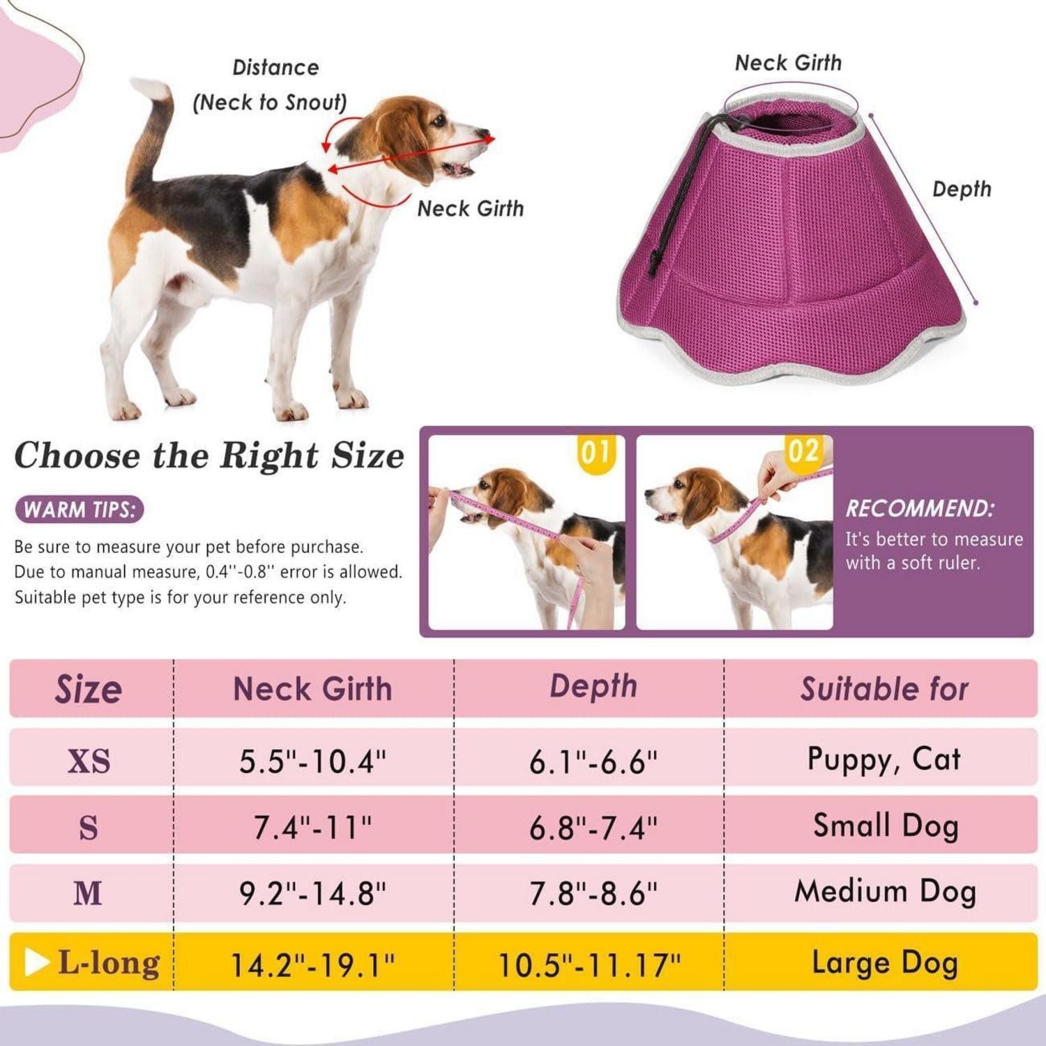 LuxusKollektion Schutzkragen Halskrause Schutzhalsband Hunde Katzen verstellbar L Masche Magenta
