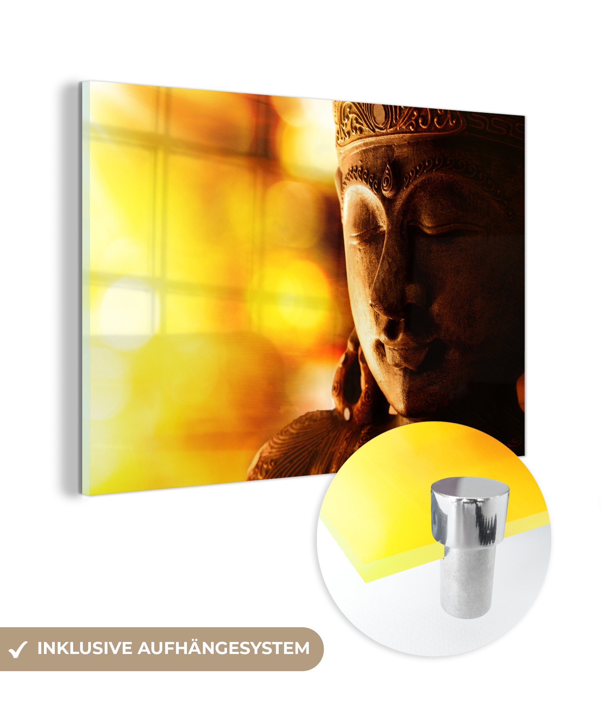 MuchoWow Acrylglasbild Buddha - Gesicht - Licht, (1 St), Acrylglasbilder Wohnzimmer & Schlafzimmer