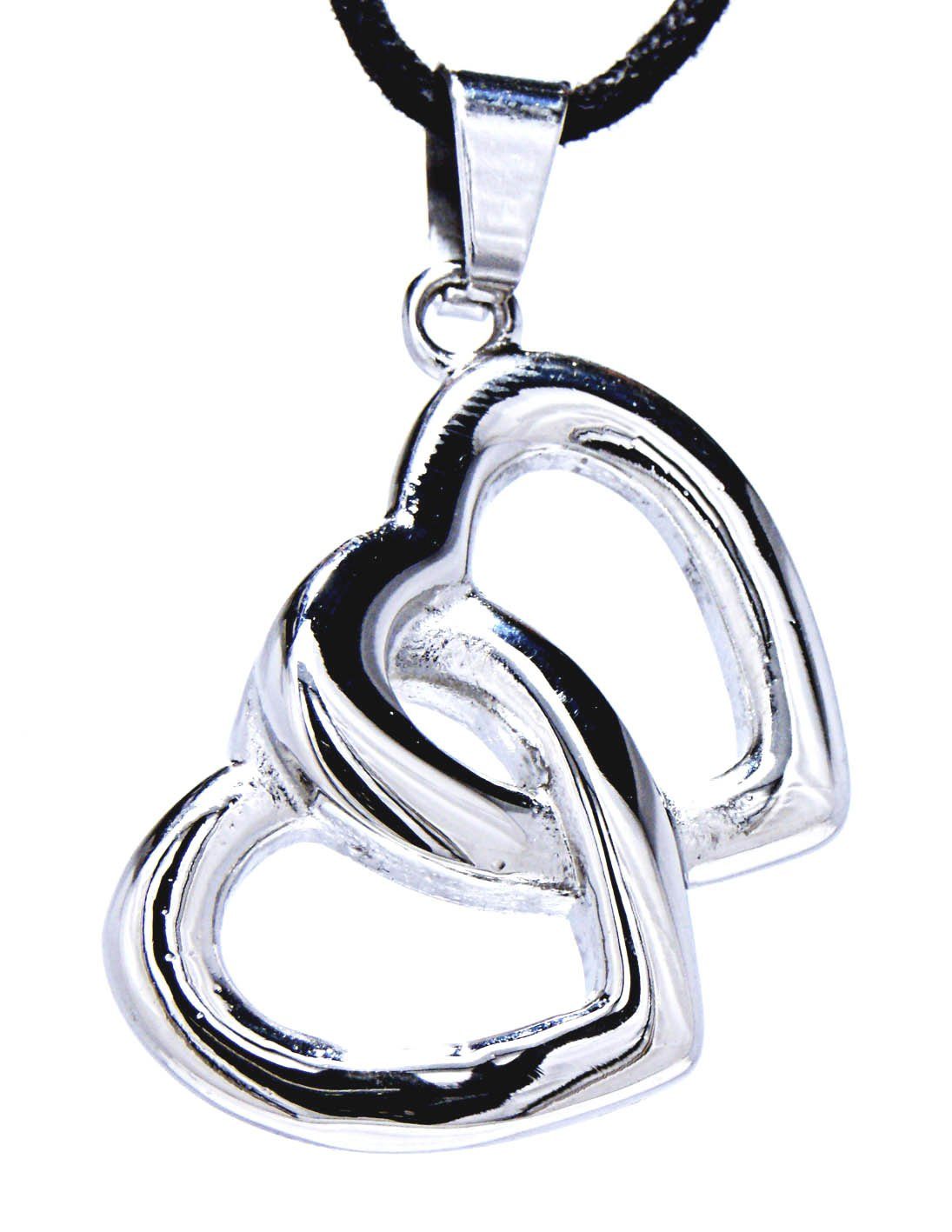 Kiss of Leather Kettenanhänger Herz Edelstahl zwei Herzen Herzchen