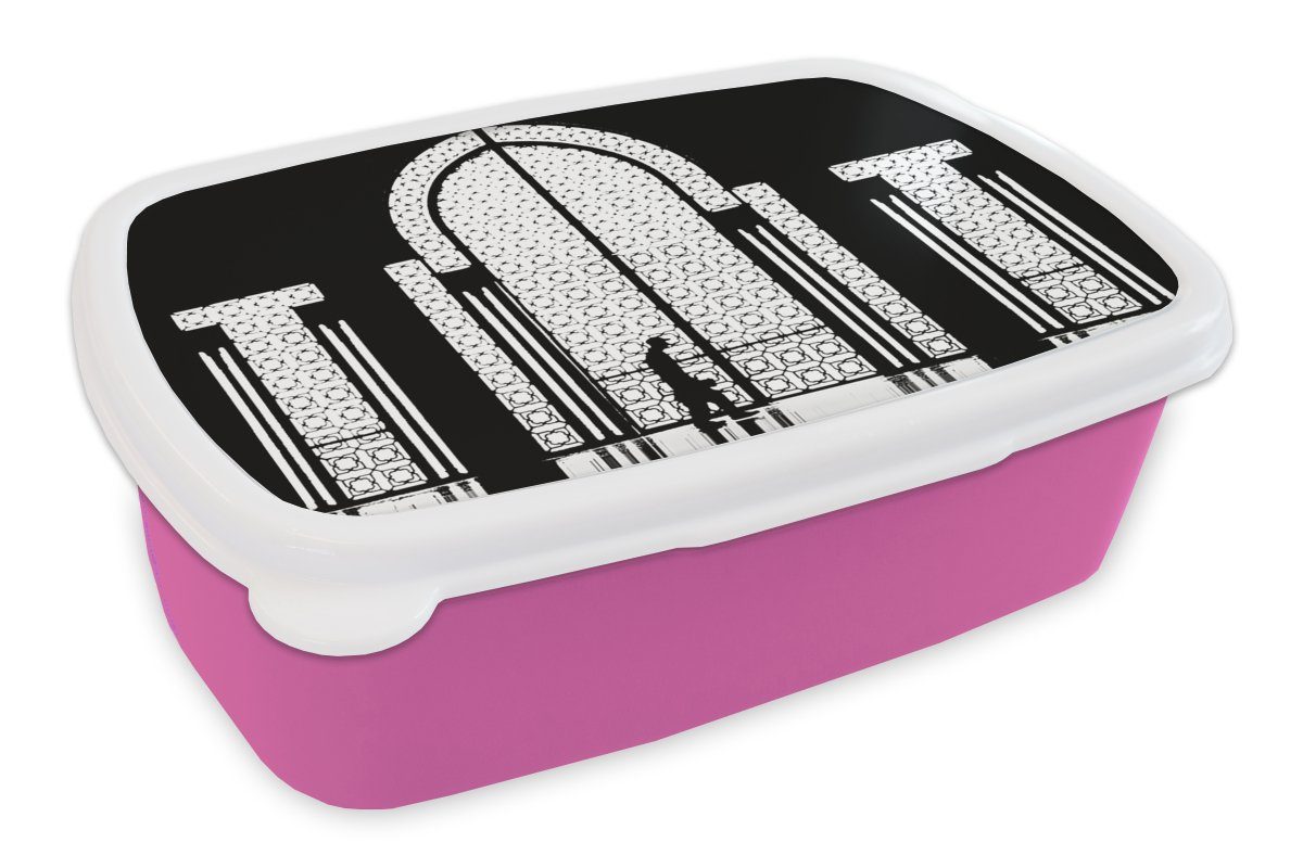 (2-tlg), Mädchen, Kinder, Lunchbox Weiß Fenster Mensch, - rosa Kunststoff, Kunststoff - Brotbox Erwachsene, - Schwarz MuchoWow für Snackbox, Brotdose