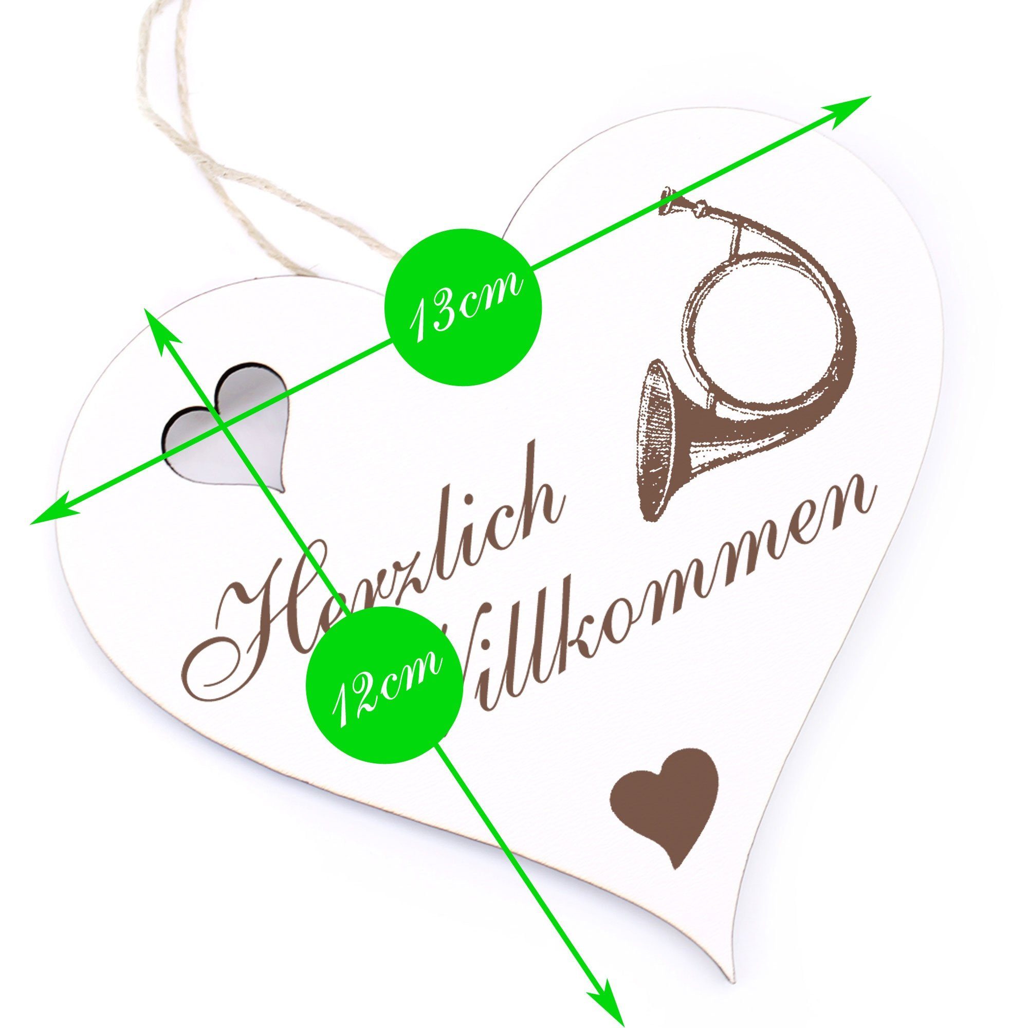 13x12cm - Willkommen Dekolando Horn - Hängedekoration Herzlich