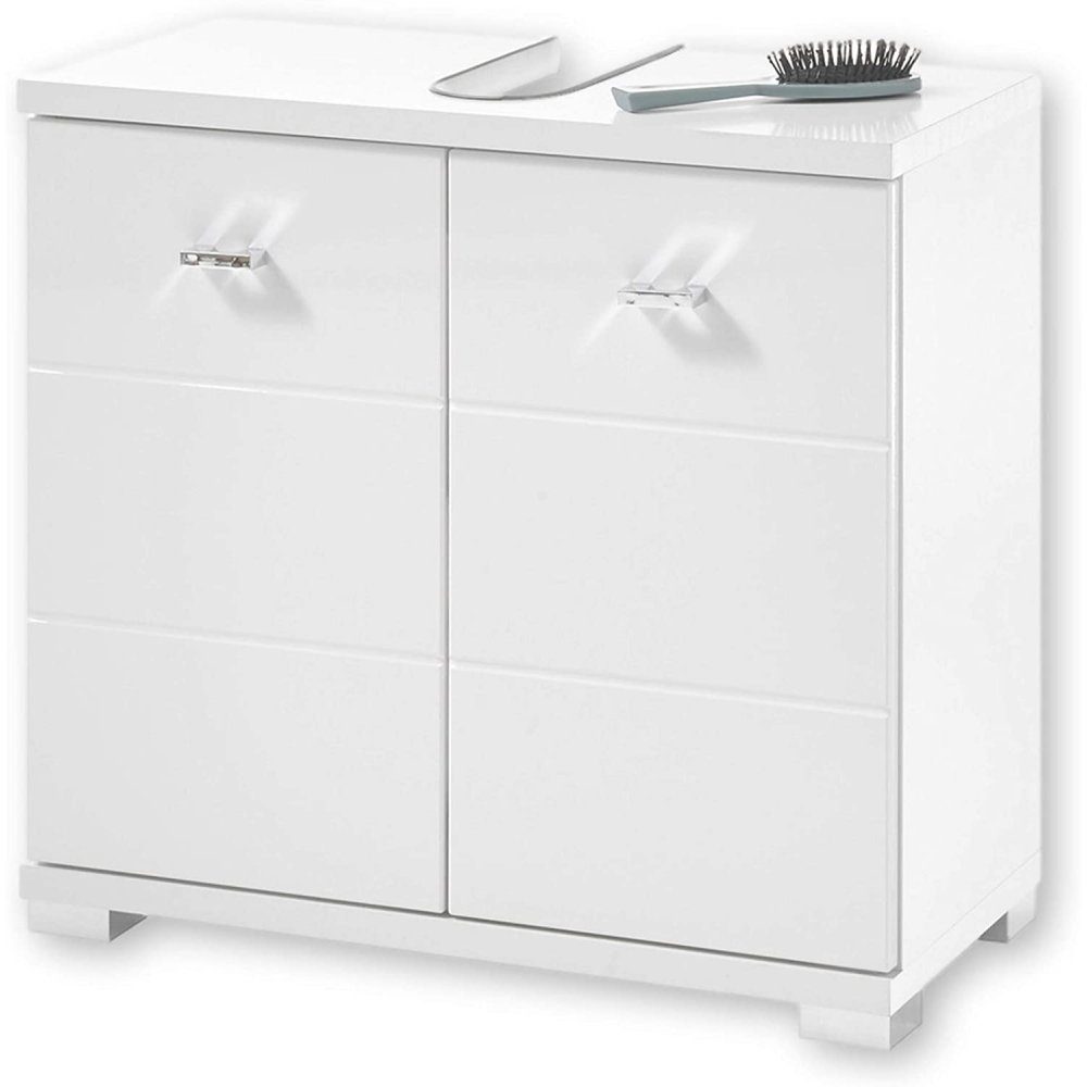 Bega Consult Badezimmerspiegelschrank Waschbeckenschrank Unterschrank WBU Beckenschrank POOL Weiß Hochglanz ca. 60 x 57 x 30 cm