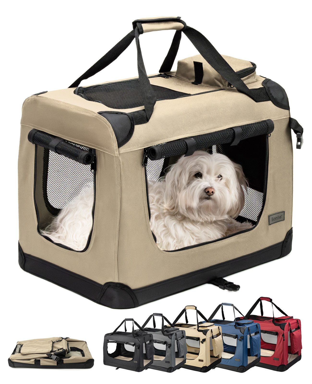 lionto Tiertransportbox lionto Hundetransportbox aus Textil, 60x42x44 cm, beige, 60 cm x 44 cm x 42 cm, beige