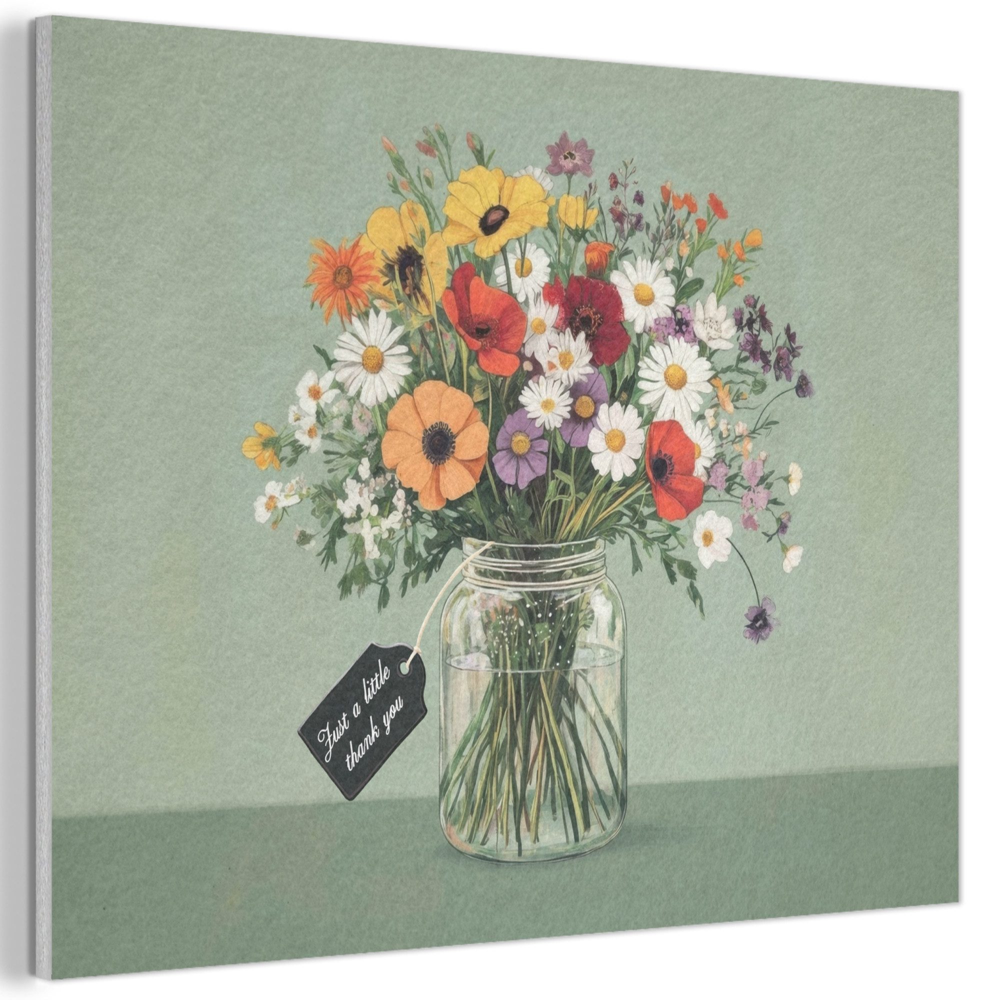 MuchoWow Gemälde Blumen - Vase - Karte - Muttertagsgeschenk, Fotodruck (1 St), Akustikpaneele PET-Filz, Akustikbild, Schalldämmung, Deko 40x30 cm
