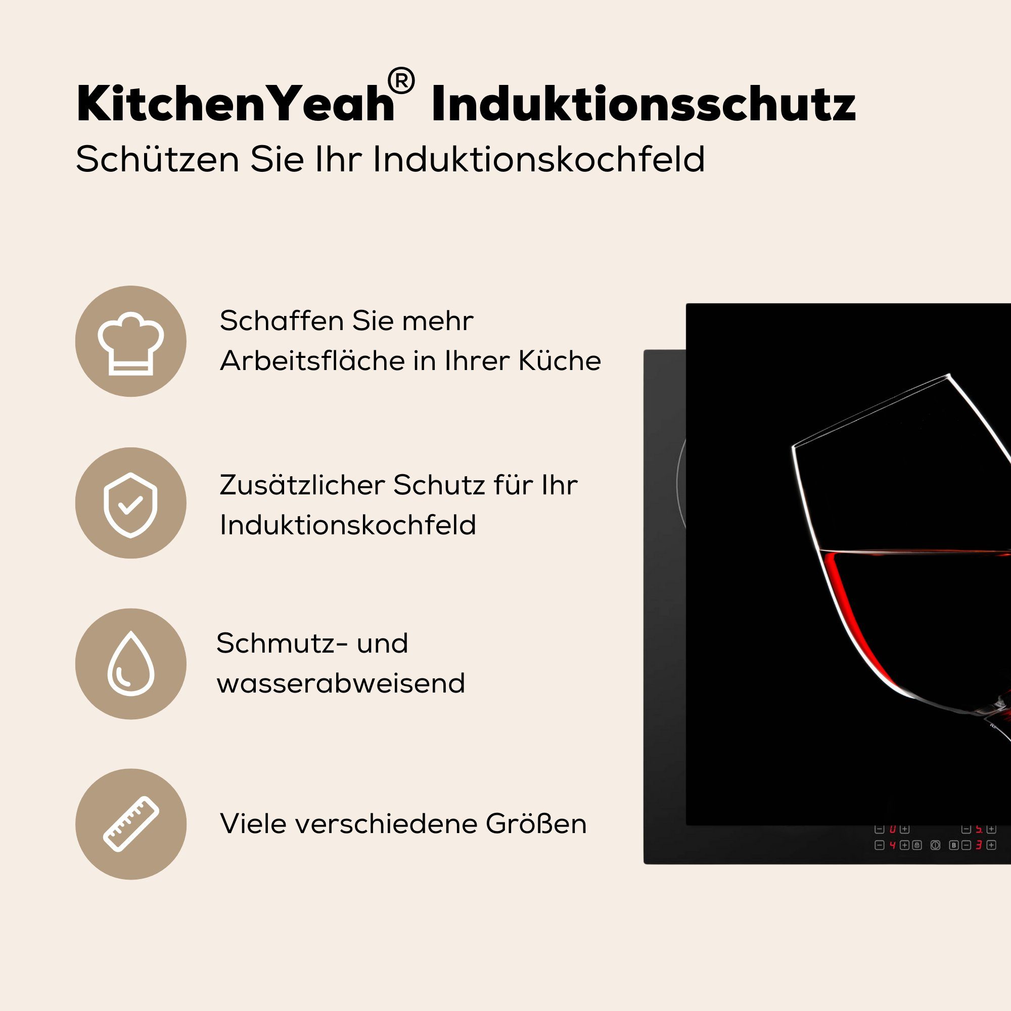 Ceranfeldabdeckung, MuchoWow Arbeitsplatte Herdblende-/Abdeckplatte schwarzem tlg), küche 78x78 auf Hintergrund, Vinyl, Rotwein (1 cm, für