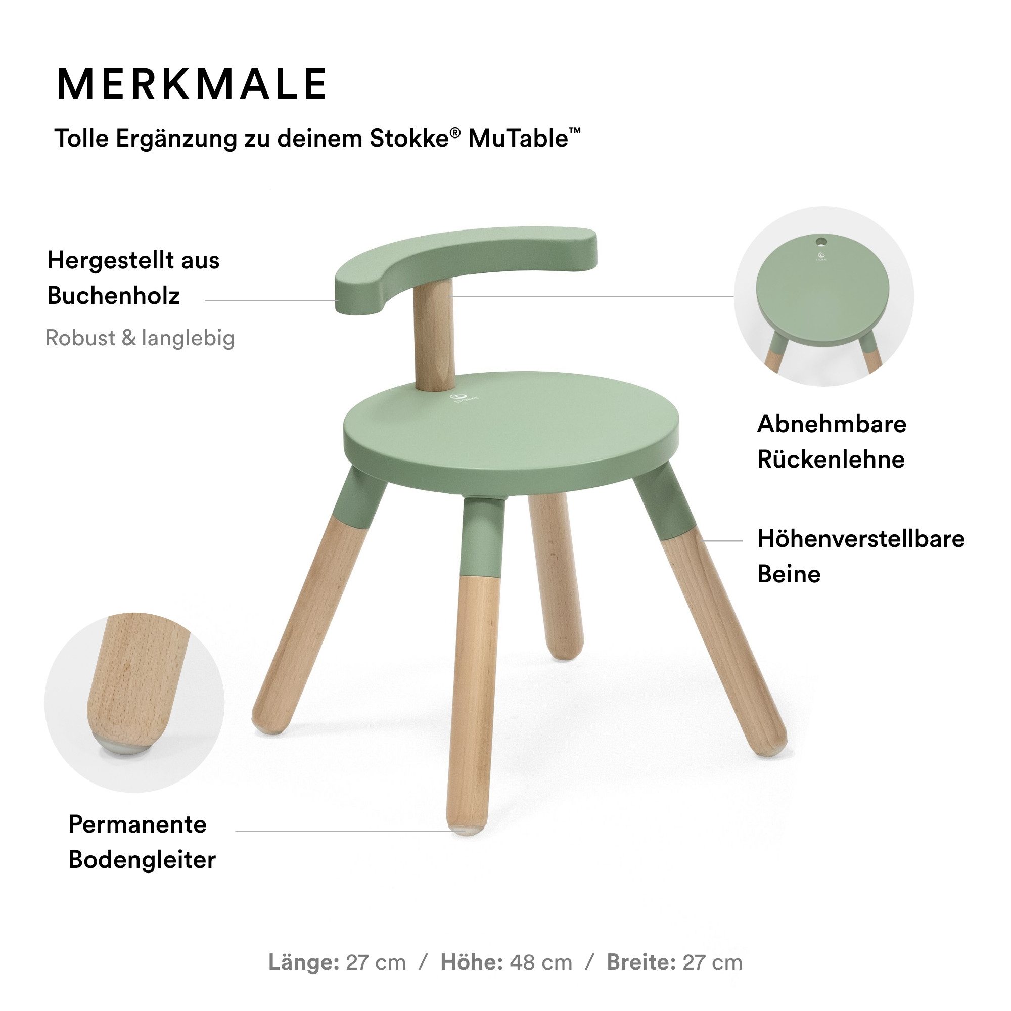 Stokke Kindersitzgruppe MuTable™ Stuhl V2, Kinderstuhl mit flexibler Sitzhöhe, Mit dem Stokke® MuTable™ Spieltisch kompatibel​