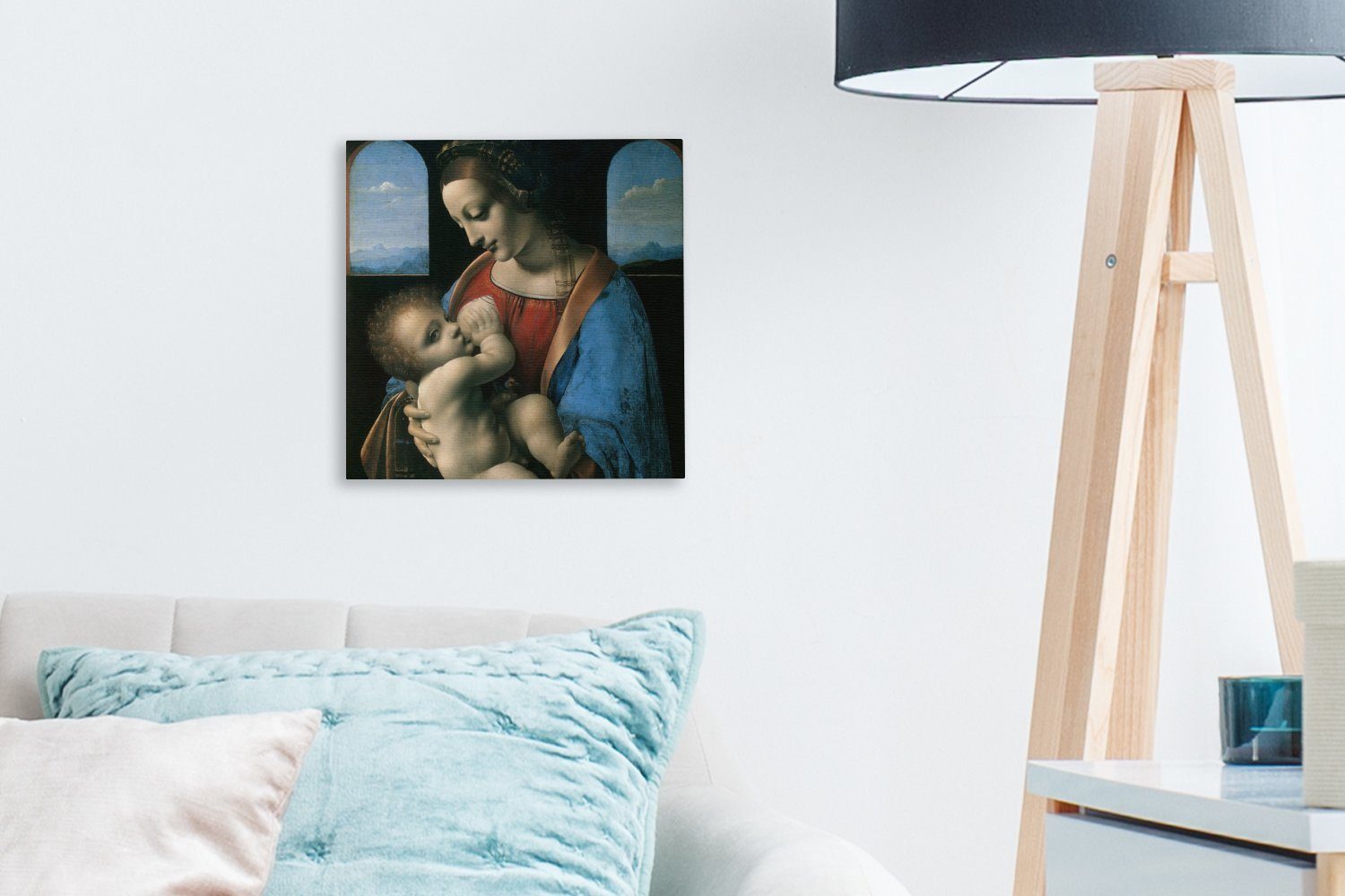 - bunt Bilder St), Maria Leonardo Leinwand Jungfrau für (1 Schlafzimmer da OneMillionCanvasses® Wohnzimmer Die Leinwandbild Vinci,