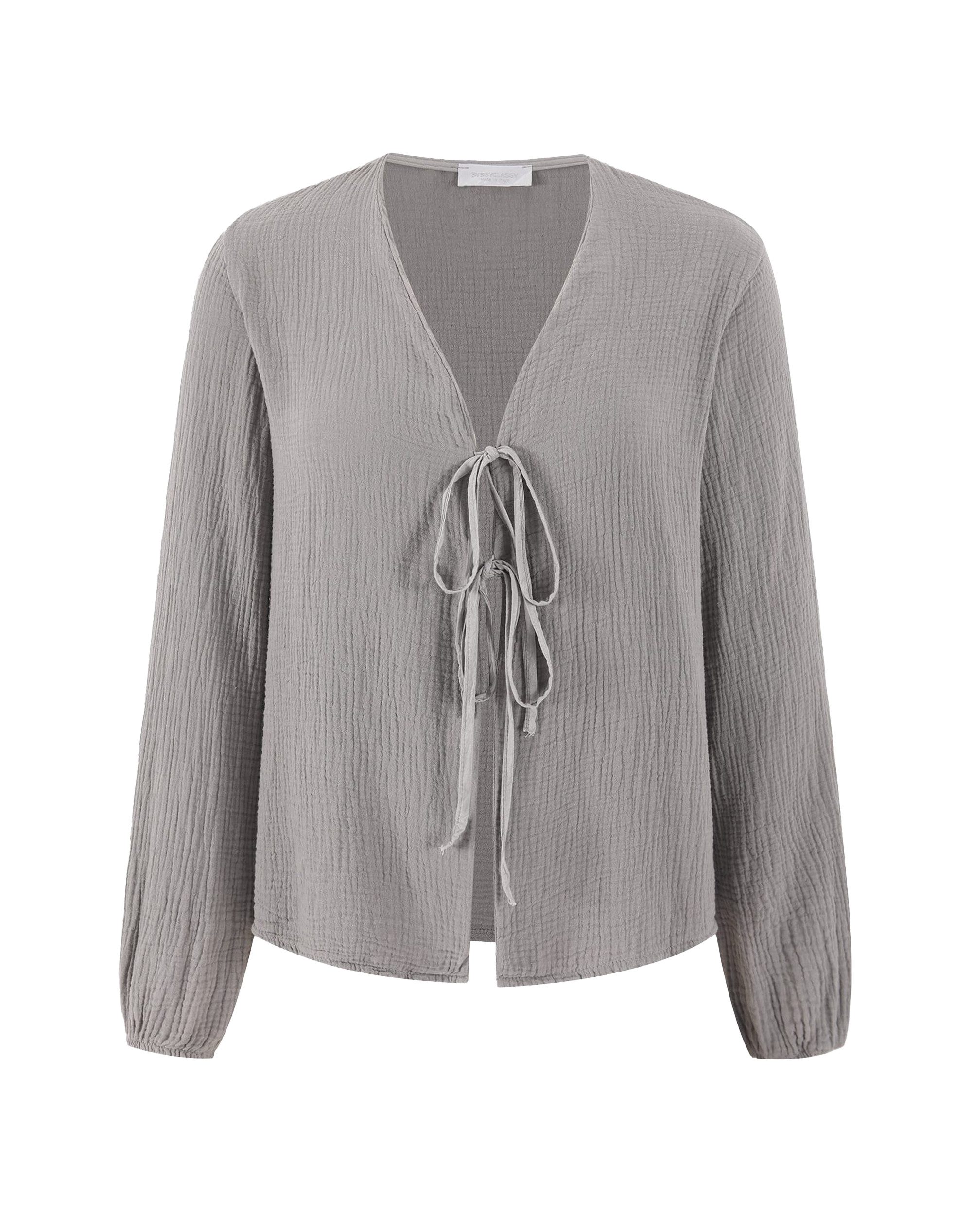 SASSYCLASSY Blusenjacke Oversized Musselin Blusenjacke mit Bindebändern Jac günstig online kaufen