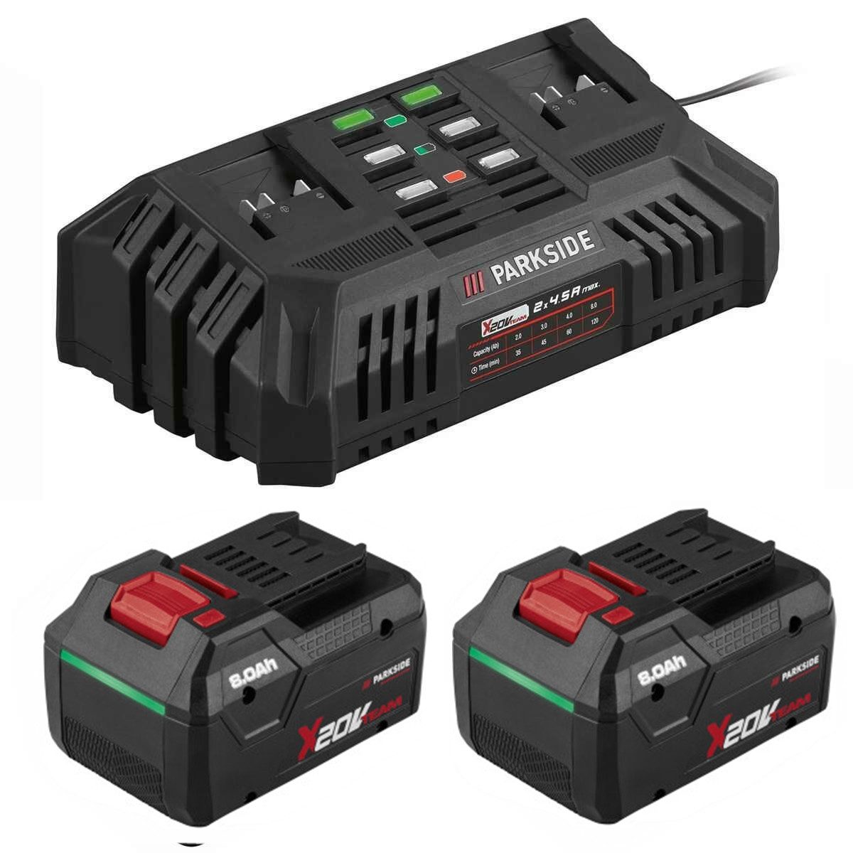 Parkside Doppel Ladegerät PDSLG 20 mit 2 x Akku 8.0 Ah PAPP Performance Akku Starter-Set