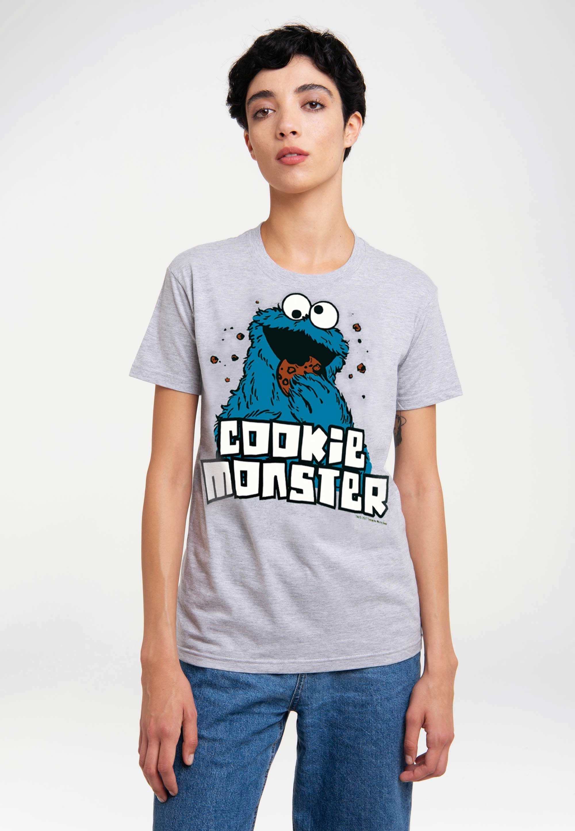 LOGOSHIRT T-Shirt Sesamstrasse - Krümelmonster mit lizenziertem Originalddesign grau-meliert