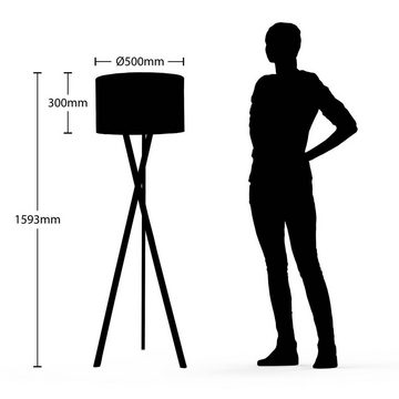 Lucande Stehlampe Auriane, Leuchtmittel nicht inklusive, Skandinavisch, Stoff, Walnussholz, Schwarz, walnuss, 1 flammig, E27