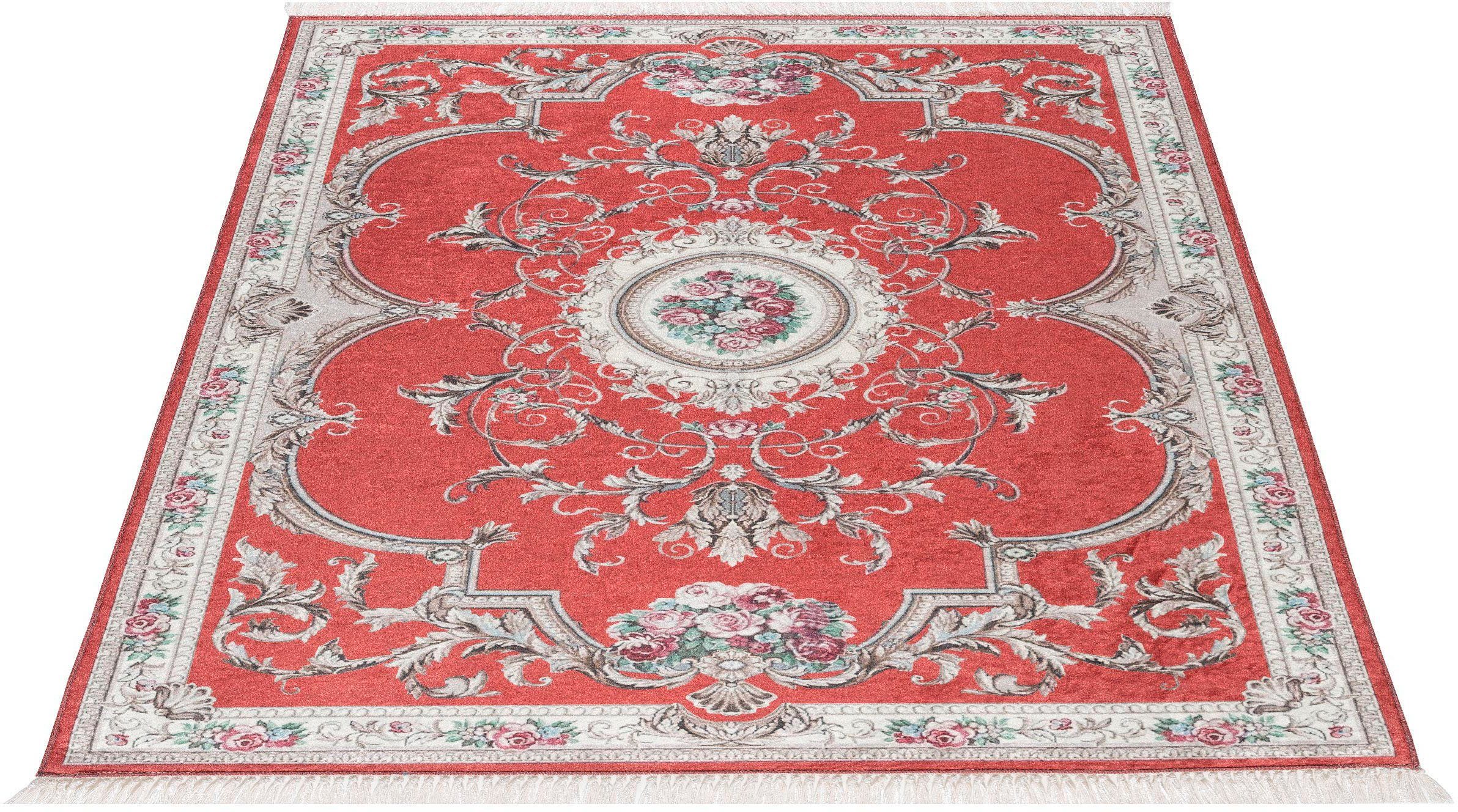 Teppich Vintage 7000, Sehrazat, rechteckig, Höhe: 6 mm, Flachflor, Blumen Vintage, Anti Rutsch, waschbar, Wohnzimmer rot