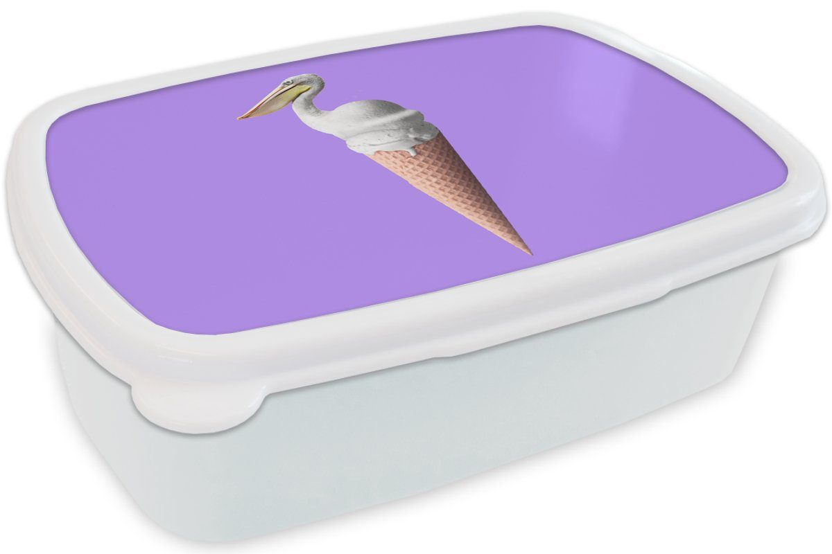 und Jungs Kunststoff, Eis Brotdose, für Mädchen - Kinder (2-tlg), MuchoWow Erwachsene, - Lunchbox Pelikan Eiswaffel, - Brotbox Vogel für und - Weiß