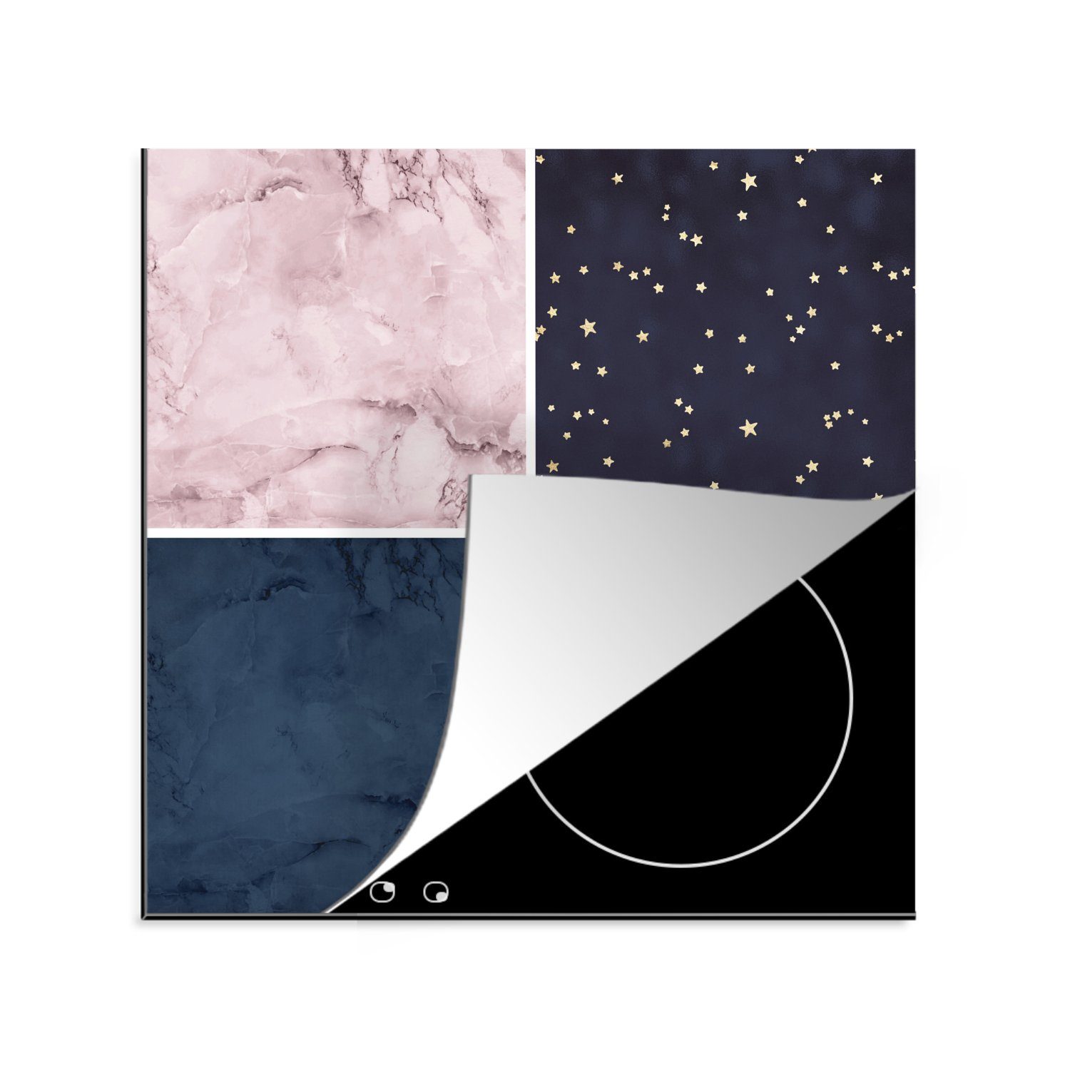 MuchoWow Herdblende-/Abdeckplatte Marmor - Sterne - Rosa - Blau, Vinyl, (1 tlg), 78x78 cm, Ceranfeldabdeckung, Arbeitsplatte für küche