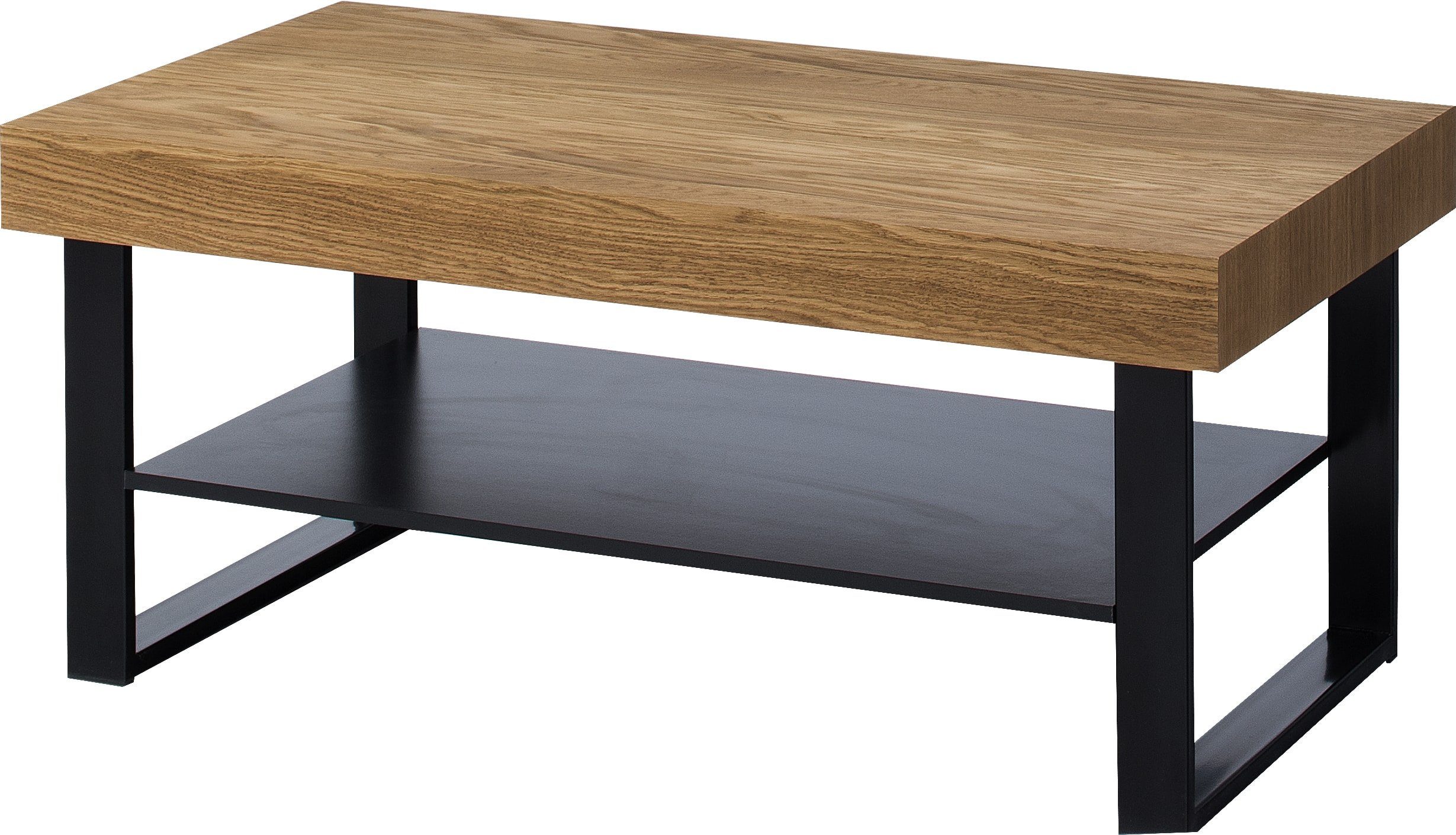Stylefy Couchtisch Marakesh aus Massivholz Metall Design, Tischplatte, (Wohzimmertisch, unter Stauraum Matt Schwarz Eiche Skandinavisch Beistelltisch), Honig Massivholz
