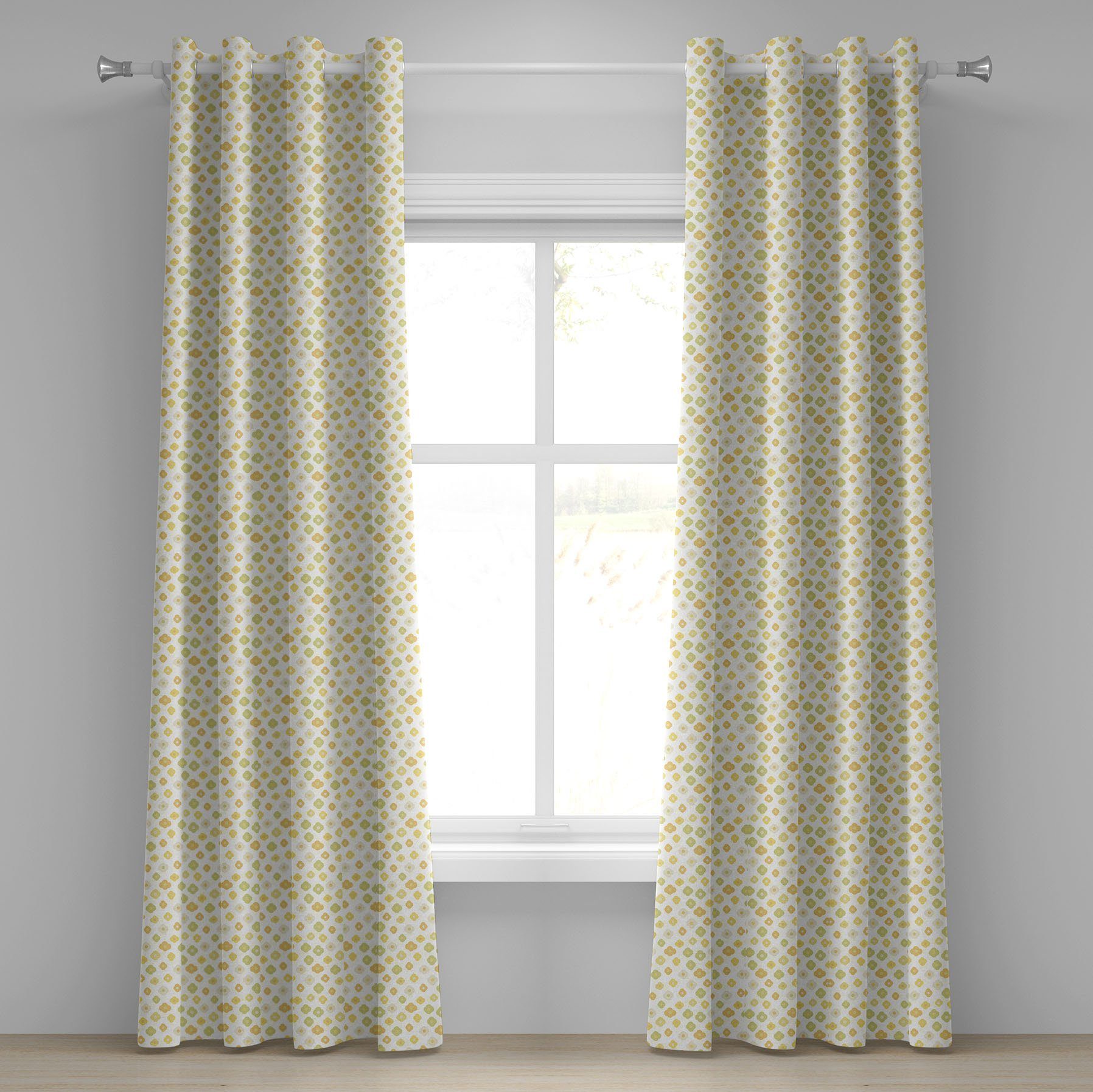 Gardine Dekorative 2-Panel-Fenstervorhänge für Schlafzimmer Wohnzimmer, Abakuhaus, Grün Gelb Blumen Gänseblümchen