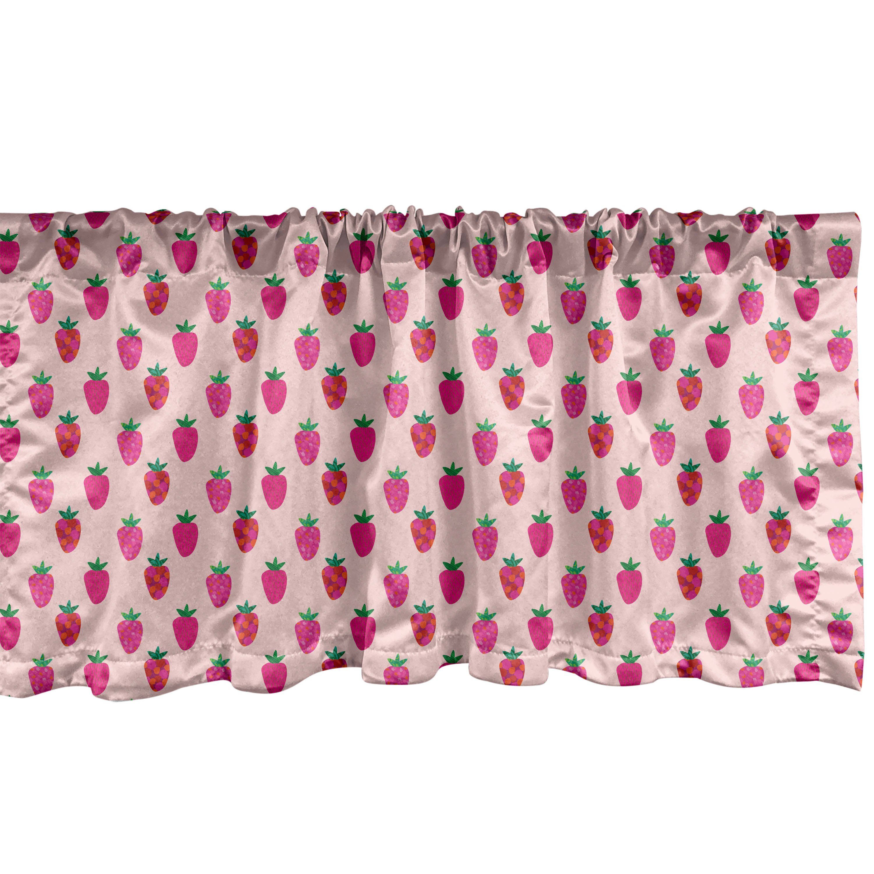 Scheibengardine Vorhang Volant für Küche Schlafzimmer Dekor mit Stangentasche, Abakuhaus, Microfaser, Obst Mosaik Erdbeeren Sommer