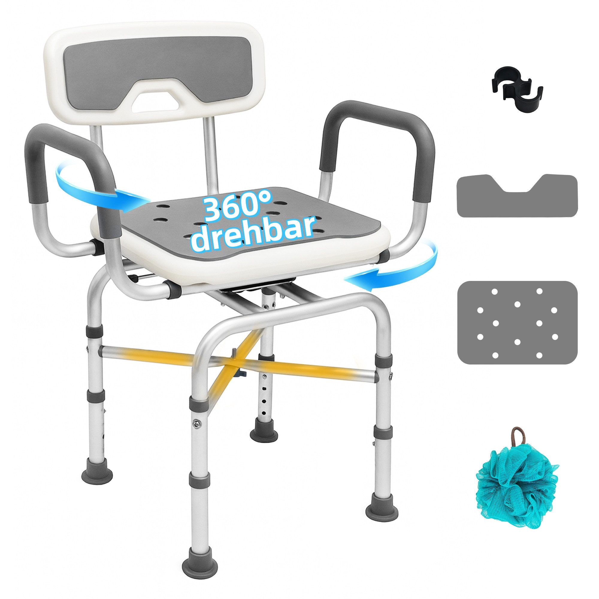 SEHAUSEU Dusch- und Badhocker 360°drehbar, höhenverstellbar, mit Lehne, Belastbarkeit maximal 150 kg