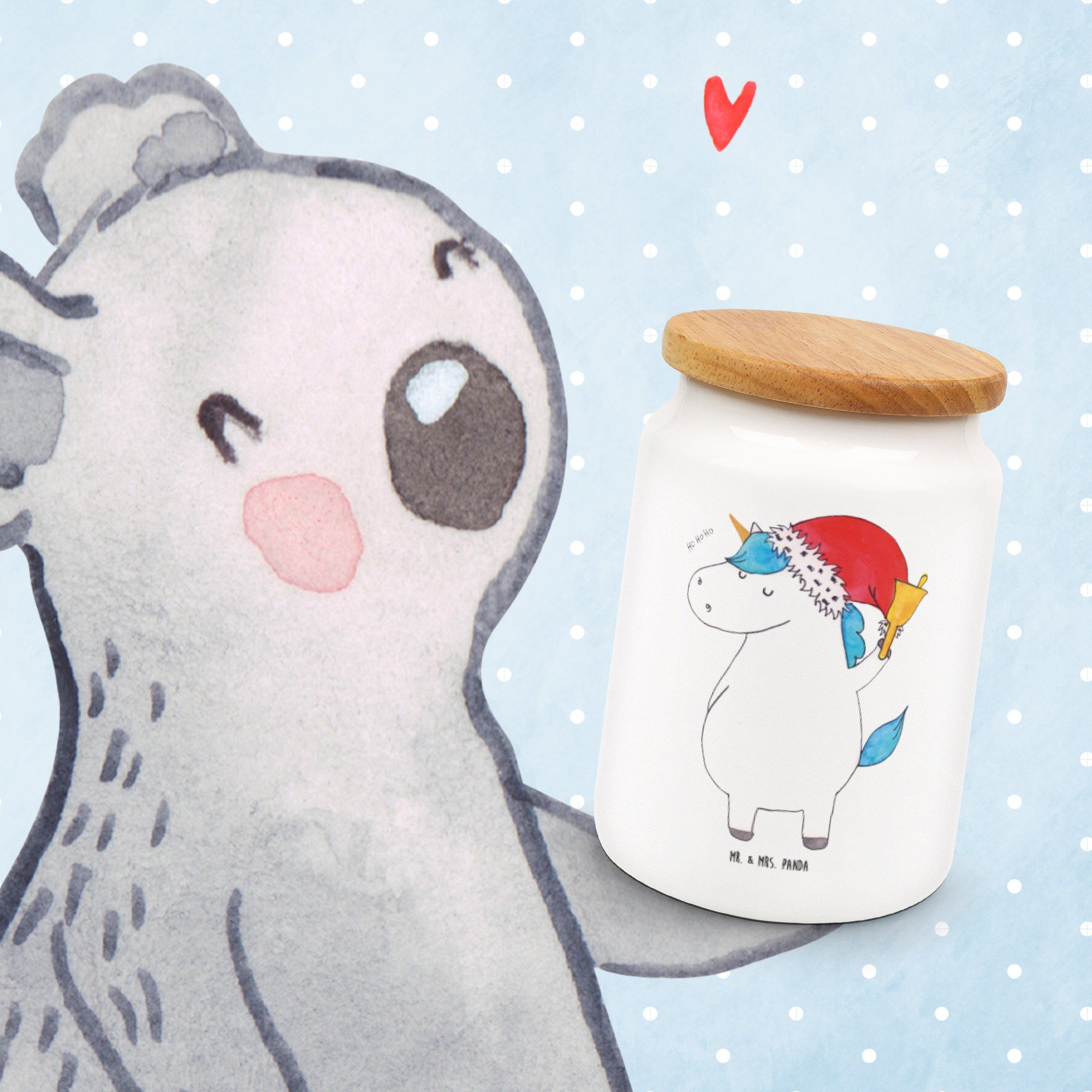 Mr. & Mrs. Panda Vorratsdose Keramik, Weihnachtsmann Pegasus, (1-tlg) Geschenk, - Unicorn, - Weiß Vorratsbe, Einhorn