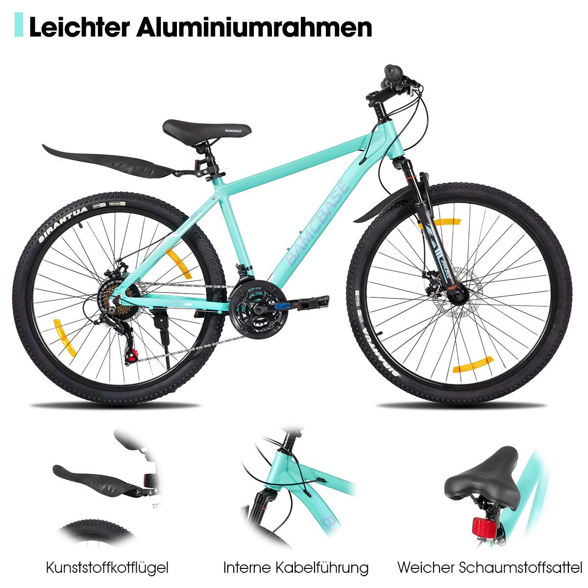 HILAND Mountainbike 26 27,5 Zoll Geländefähiges Fahrrad für Männer und Frauen, Aluminiumrahmen, 21-Gang, mechanischen Scheibenbremsen und Federgabel