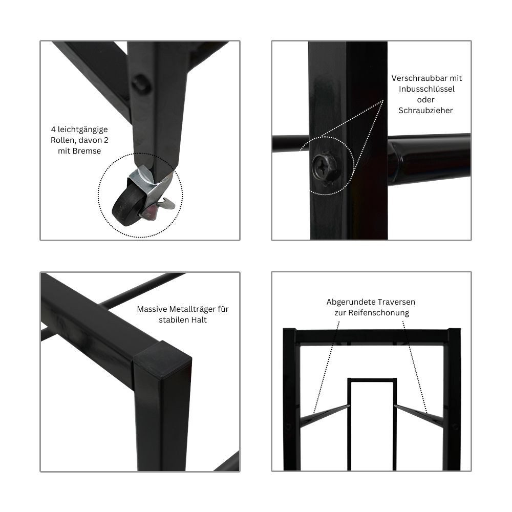 PROREGAL® Schwerlastregal Reifenregal Räderregal Garagenregal CARRERO für 4-8 Reifen Schwarz, Reifenschonnende Lagerung Winterregien Sommerreifen Allwetterreife – Bild 4 von 5