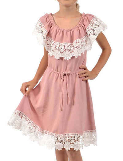 KMISSO Sommerkleid Mädchen Kleid Schulterfrei mit Spitze (1-tlg) bequem zu tragen