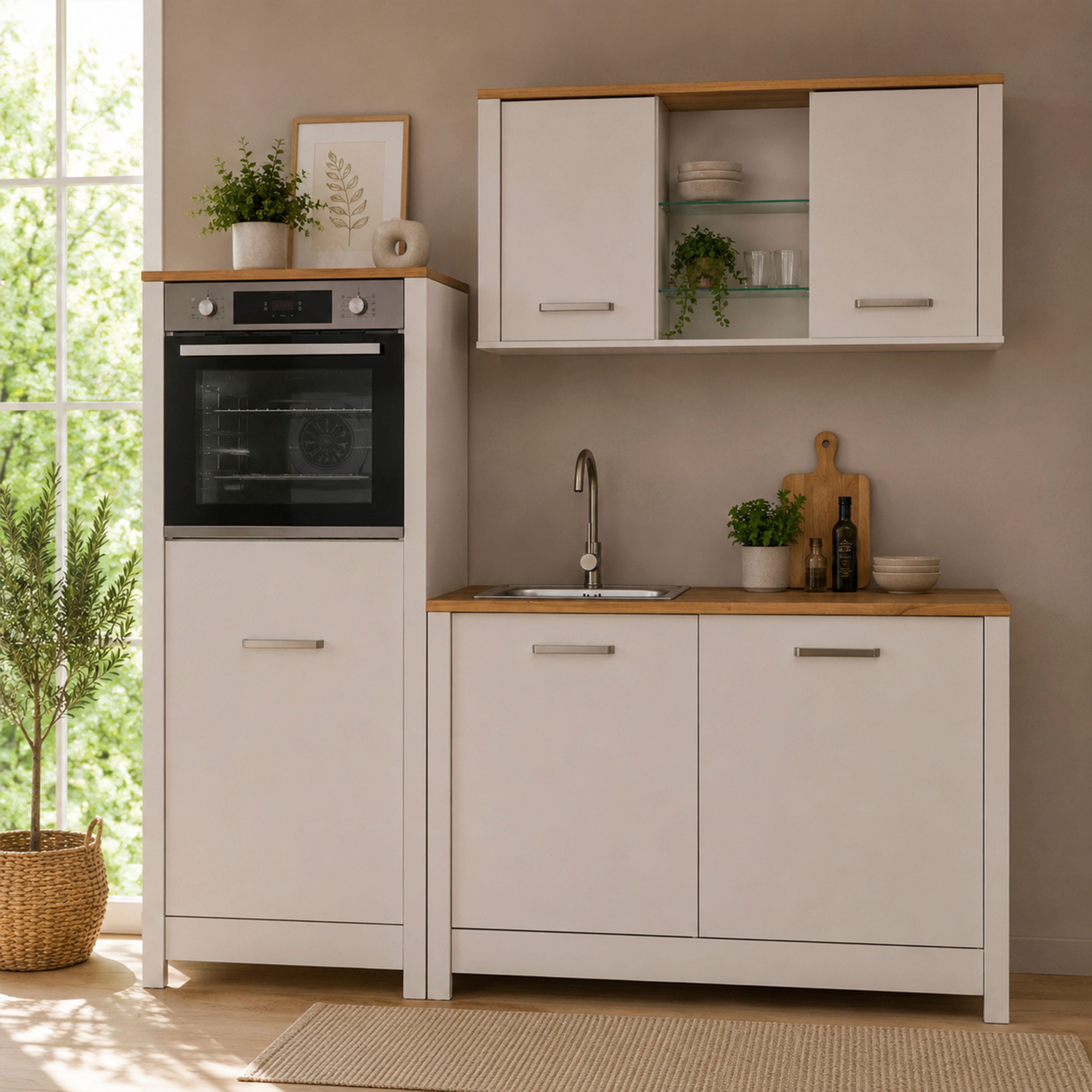 Inter Link Küchenzeile Pienza, Einbauküche, Küchenblock, Küchenmodul, Kompaktküche, Ohne E-Geräte für Spülmaschine Backofen Kühlschrank B: 200 cm