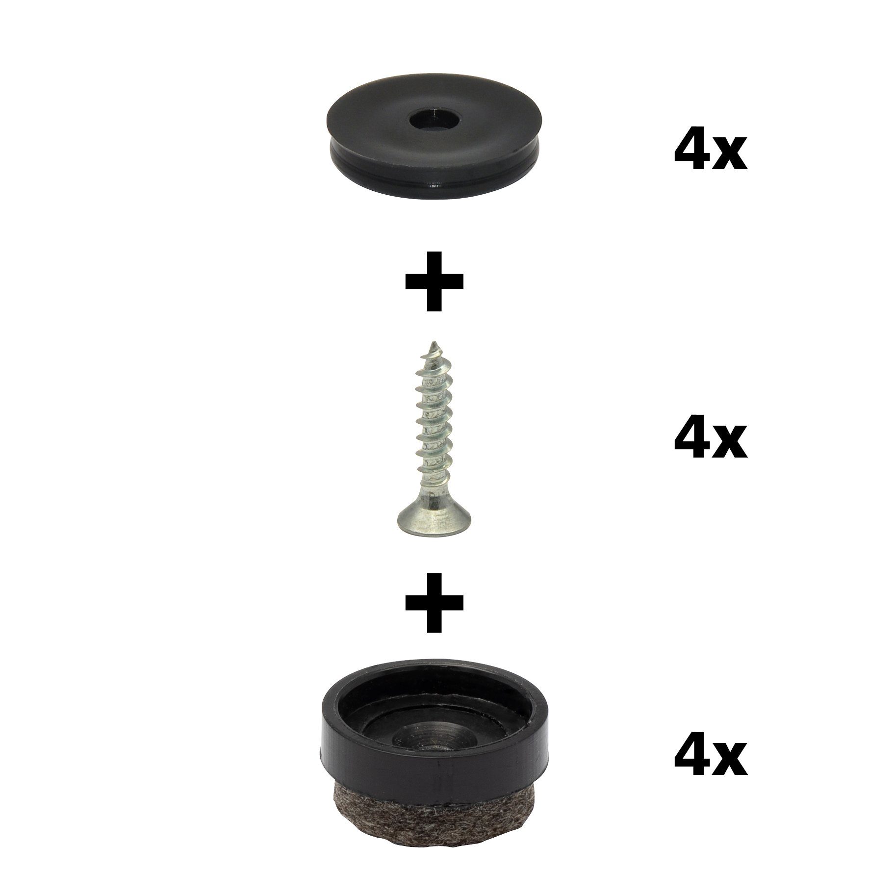 Klick-Gleiter QuickClick® Stuhlgleiter, Filzgleiter, Möbelgleiter I 4er-Set zum Anschrauben I 4x Basis + Schraube + Gleiteinsatz austauschbar - Wollfilz ULTRASOFT - Durchmesser Ø 17, 20, 25, 30, 40, 50 mm - Made in DE, WAGNER design yourself