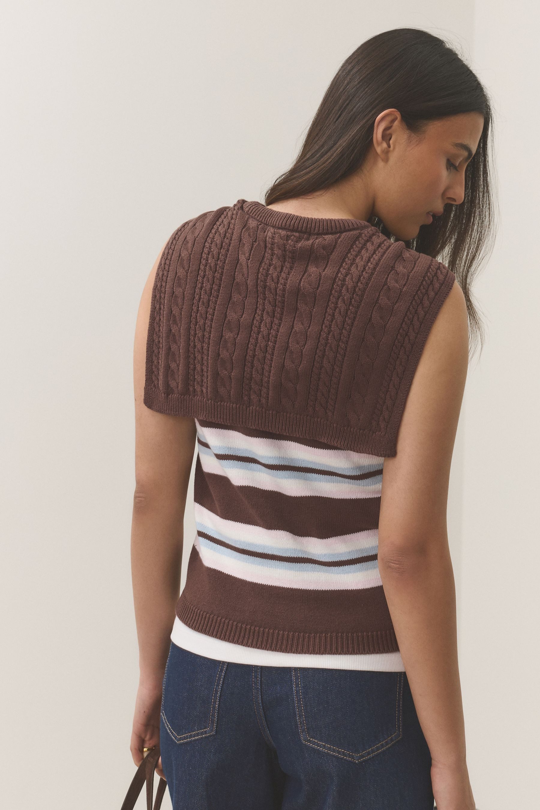 Next Strickpullover Ärmelloser Pullover mit Schallage aus Baumwolle (1-tlg)