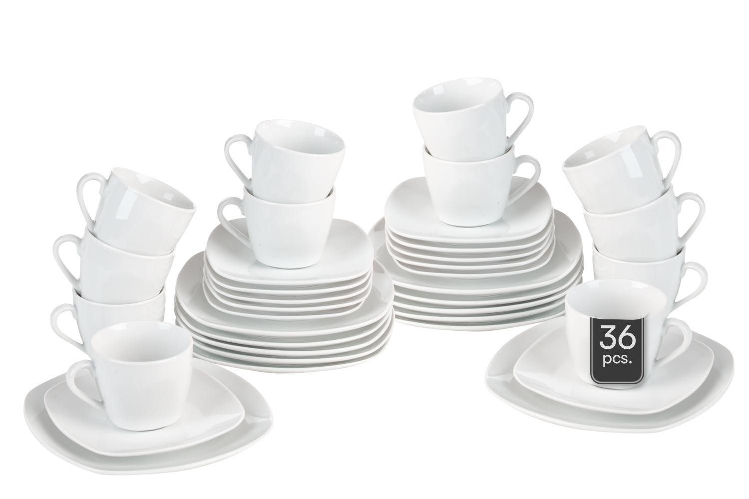 Home4You Kaffeeservice 36-tlg. (12 Personen), Weiß, Porzellan (36-tlg), 12 Personen, Porzellan