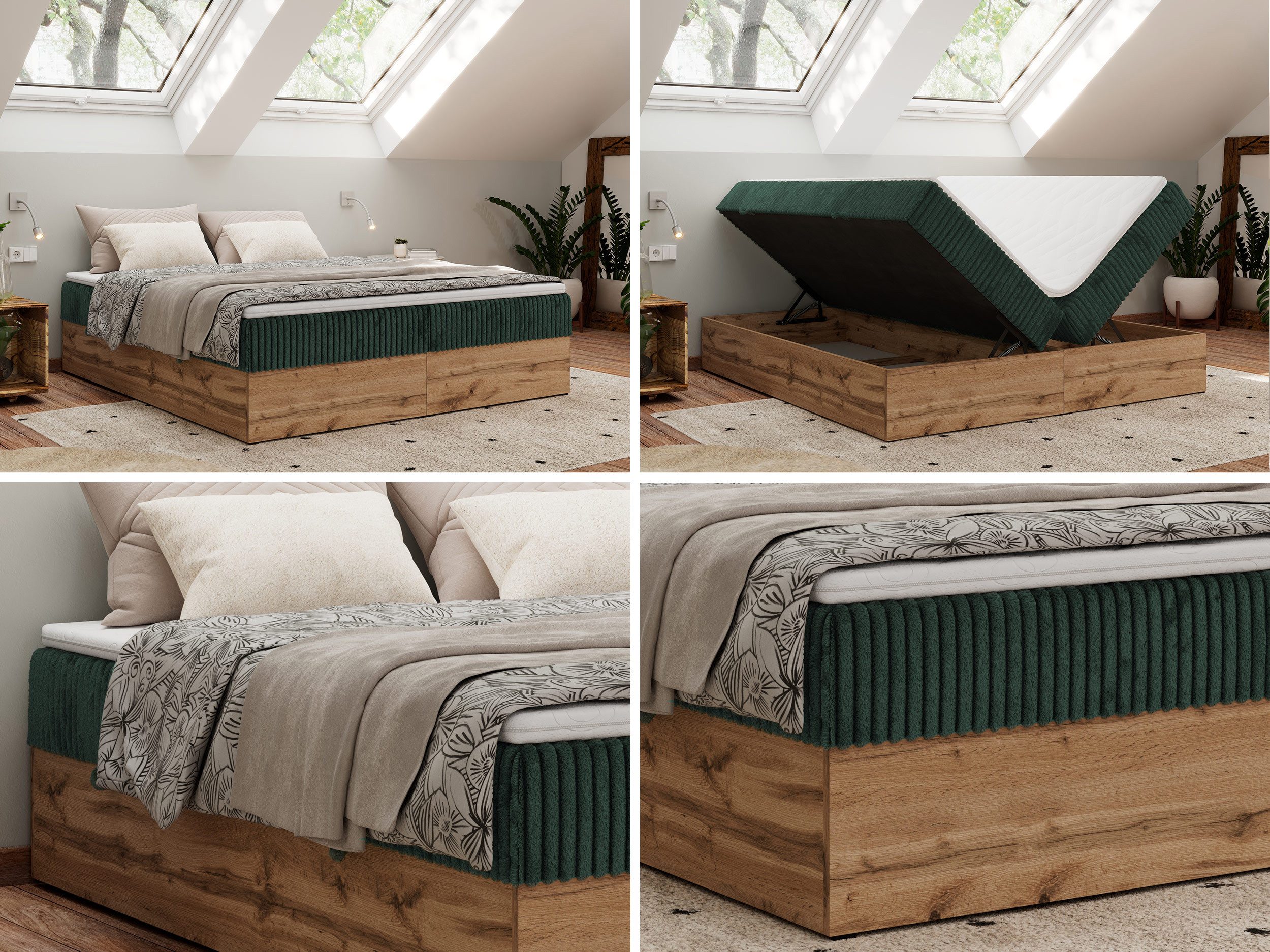 MKS MÖBEL Boxspringbett WOOD ZERO (Set, Bett, Polsterbett mit integrierten Matratzen, 2 Bettkästen, H3/H4), Topper T25 oder Visco optional, ohne Kopfteil