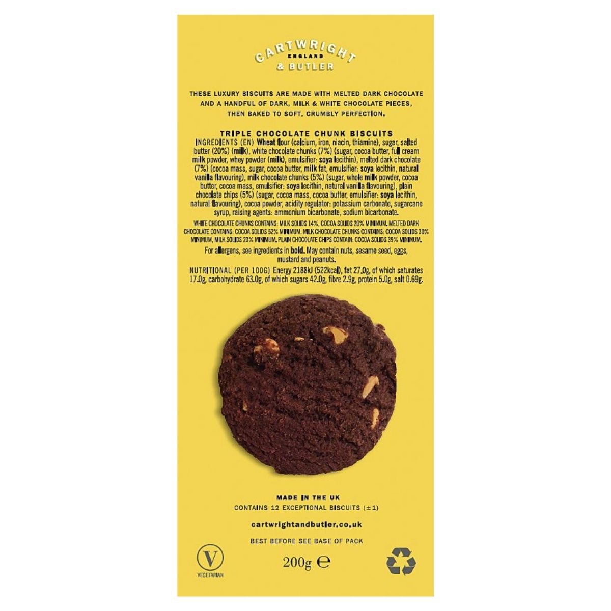 Cartwright & Butler Kekse Cartwright & Butler Triple Chocolate Chunk Biscuits 200 g, 200 g