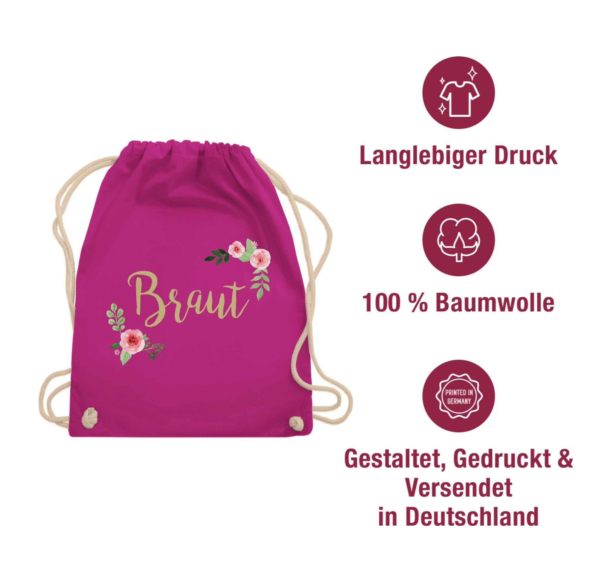 02 Braut Junggesellenabschied Shirtracer Blumen, Turnbeutel Fuchsia JGA Frauen