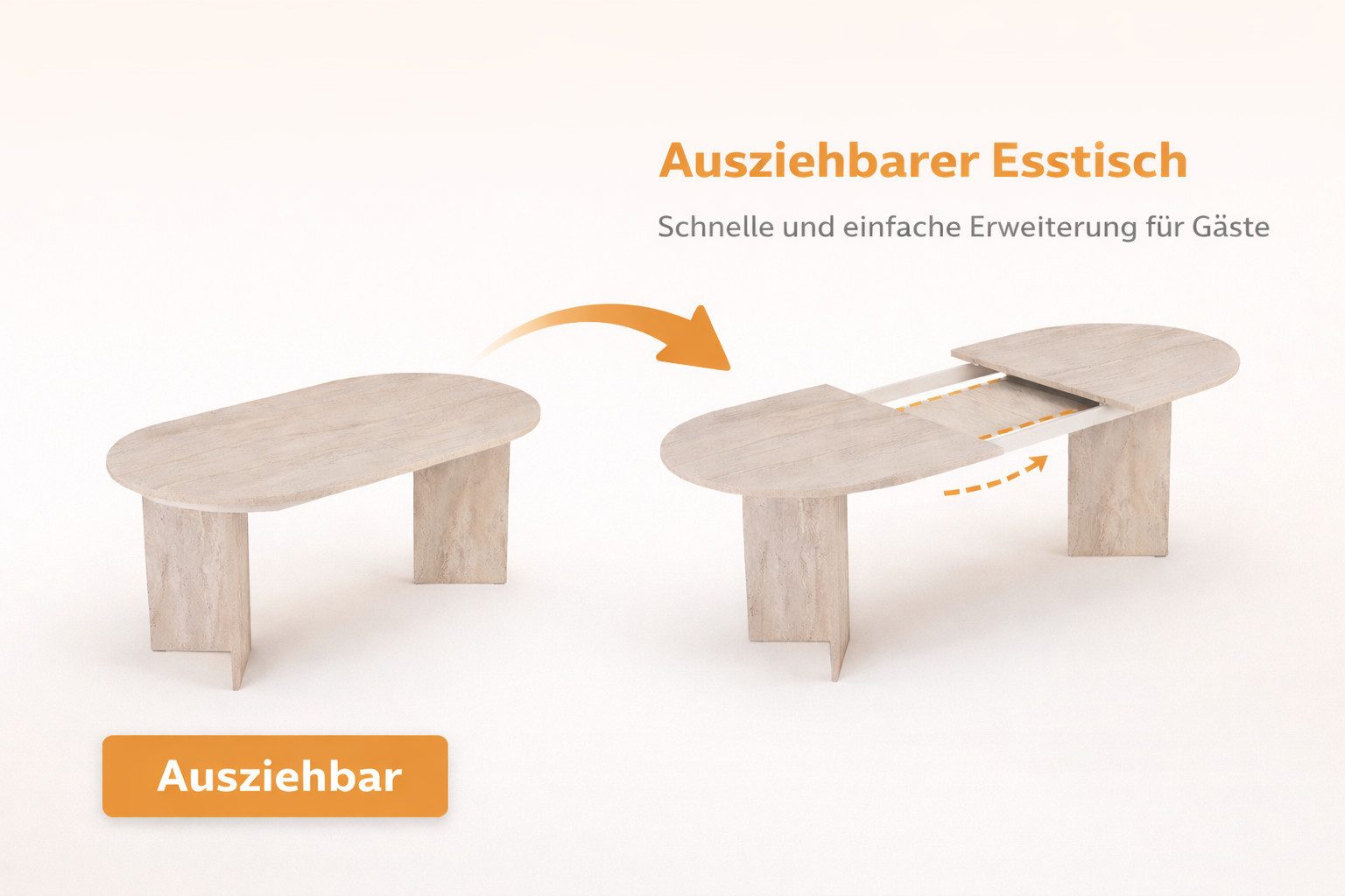 Skye Decor Esstisch Sablin Sorell (Packung, 1-St., 1 Erweiterbarer Esstisch), Ausziehbar 160–200 cm, Erweiterbarer Esstisch, Große Tischfläche