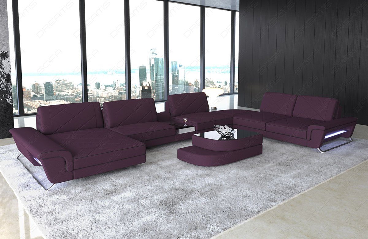 Sofa Dreams Wohnlandschaft Stoff Sofa Polster Couch Bari XXL U Form Polstersofa, Mikrofaser, mit LED, Stauraum, USB_Anschluss, Designersofa