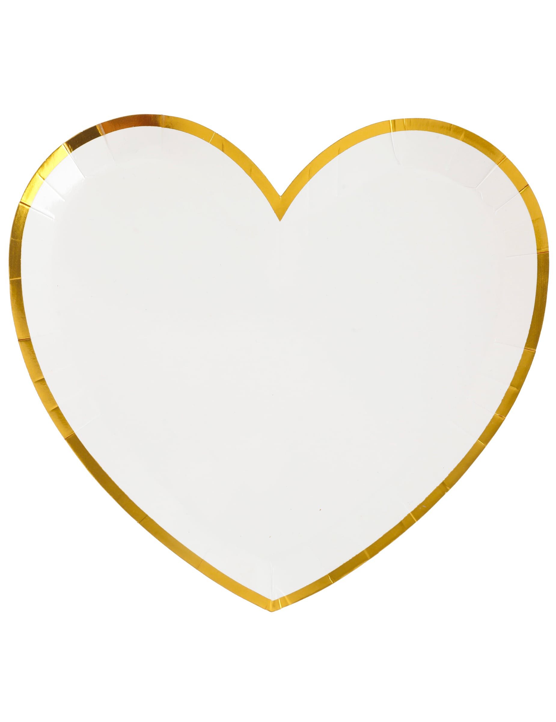 santex Kostüm 10 Pappteller Herz weiß und gold 22,5 x 20 cm für Taufe und Party