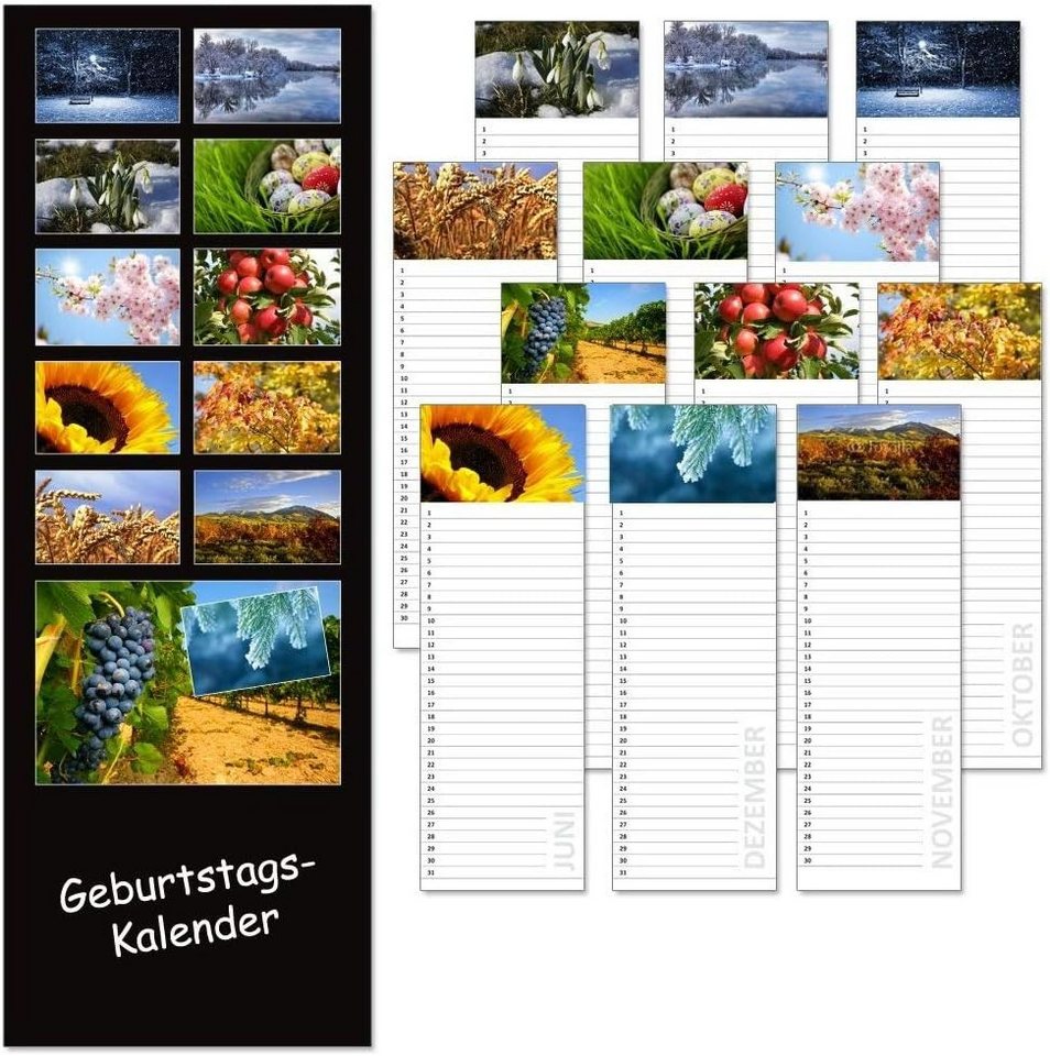 LYSCO ewige Kalender Geburtstagskalender Natur, jahresunabhängig, immerwährend - 12 Monate, Dauerkalender- jedes Jahr neu verwendbar, gut beschreibbar, perfekt geeignet Geburtstage oder andere Termine