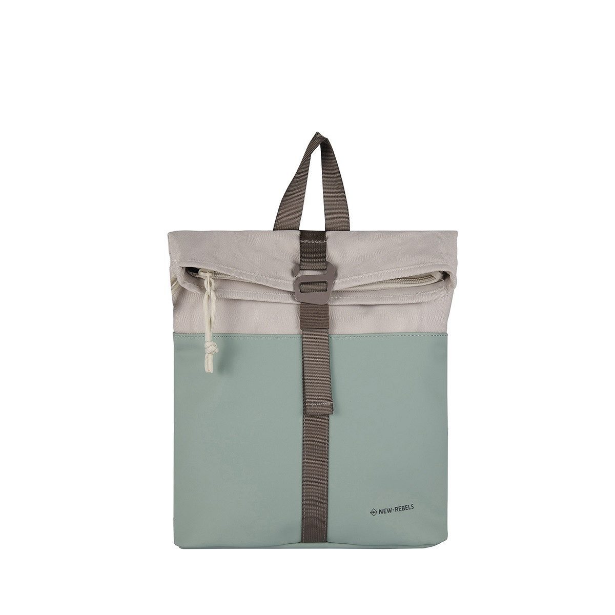 NEW REBELS Cityrucksack kleiner Roll Up RollTop Kurier Rucksack Backham Los Angeles, wasserabweisendes Planenmaterial, grün beige