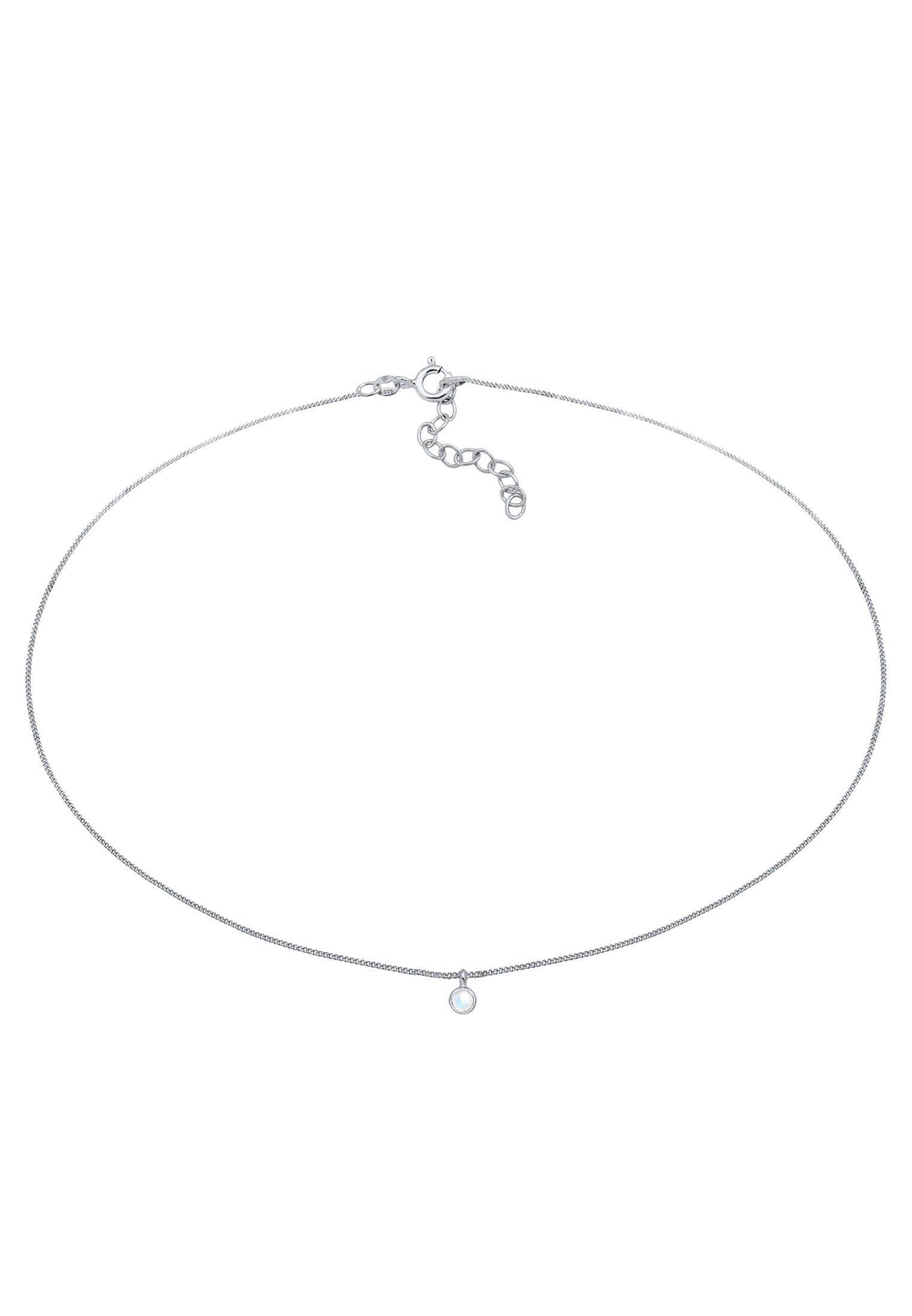 Elli Collier Choker mit Anhänger Mondstein Rund 925 Silber