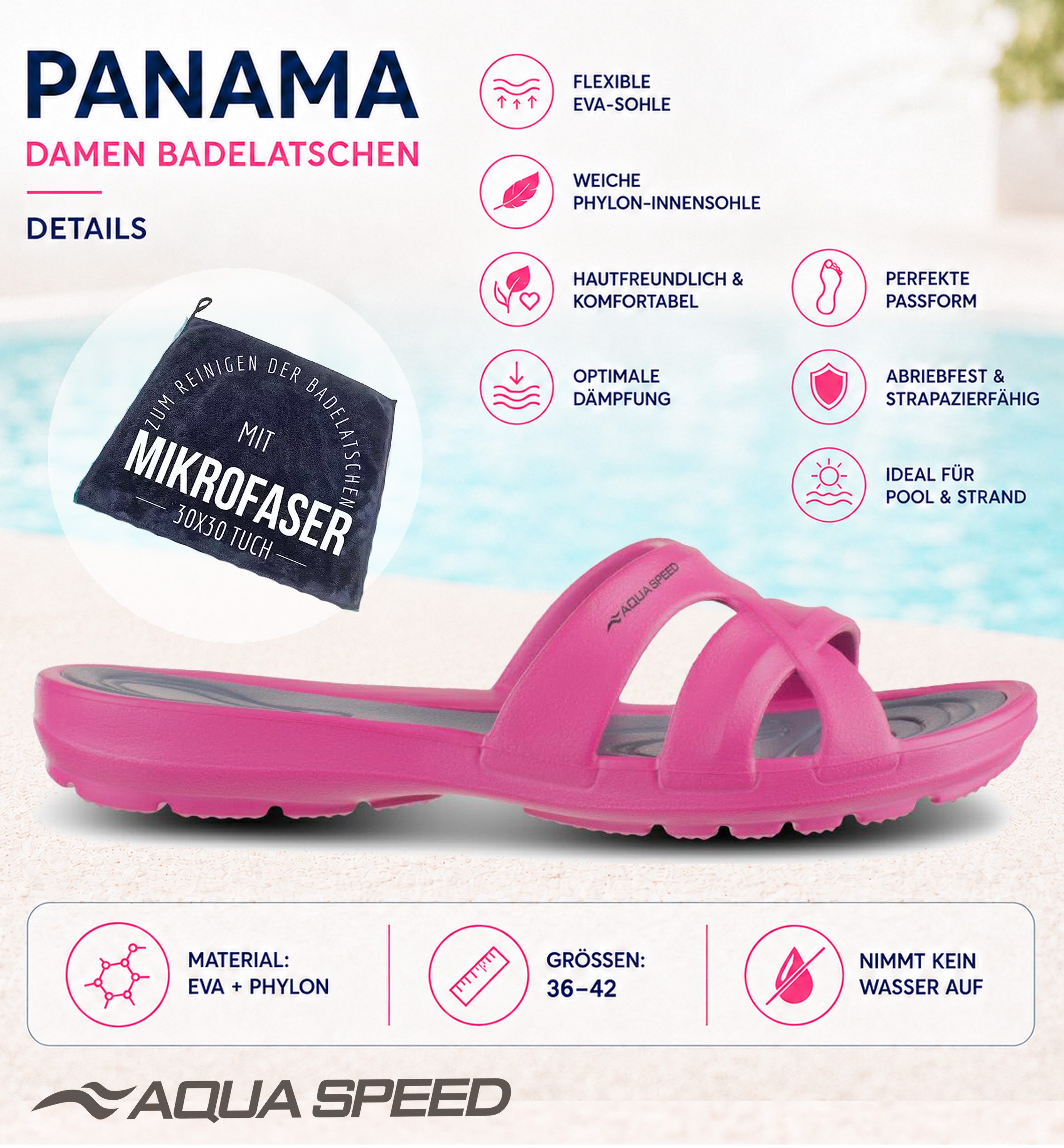 Aqua Speed Damen-Wellnesslatschen – Hygienisch & luftig für Therme Gr. 36 Badepantolette (Leichte Spa-Schuhe für Frauen – Perfekt für Alltag & Urlaub) Weiches Fußbett – Wohlfühlkomfort für Sauna, Pool & Bad