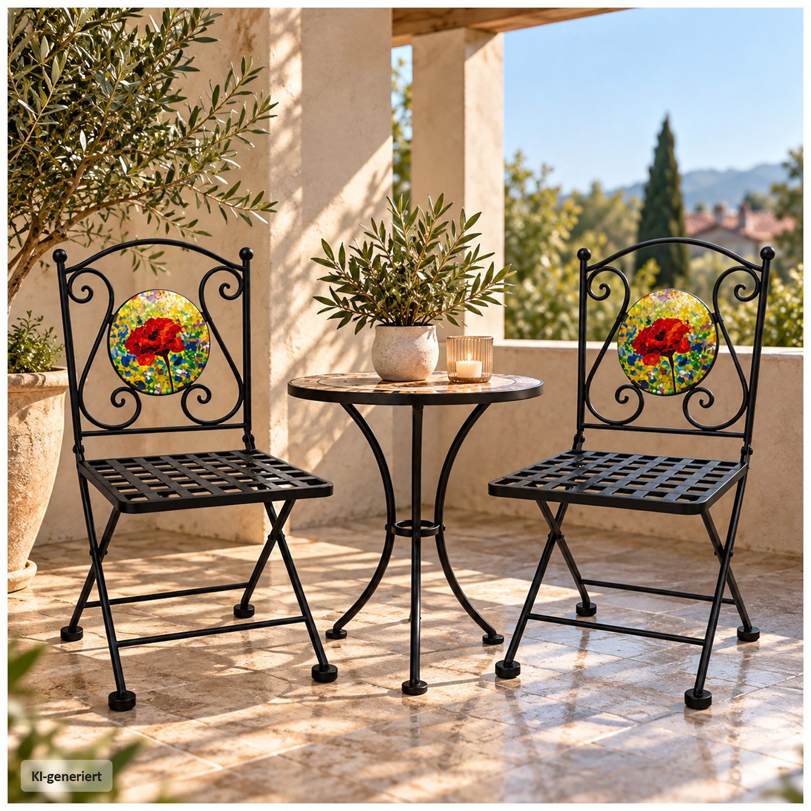 HTI-Living Gartenstuhl 2er Set Gartenstühle Celia klappbar Schwarz mit Mohnblume Motiv (2er Set) – Bild 2 von 5
