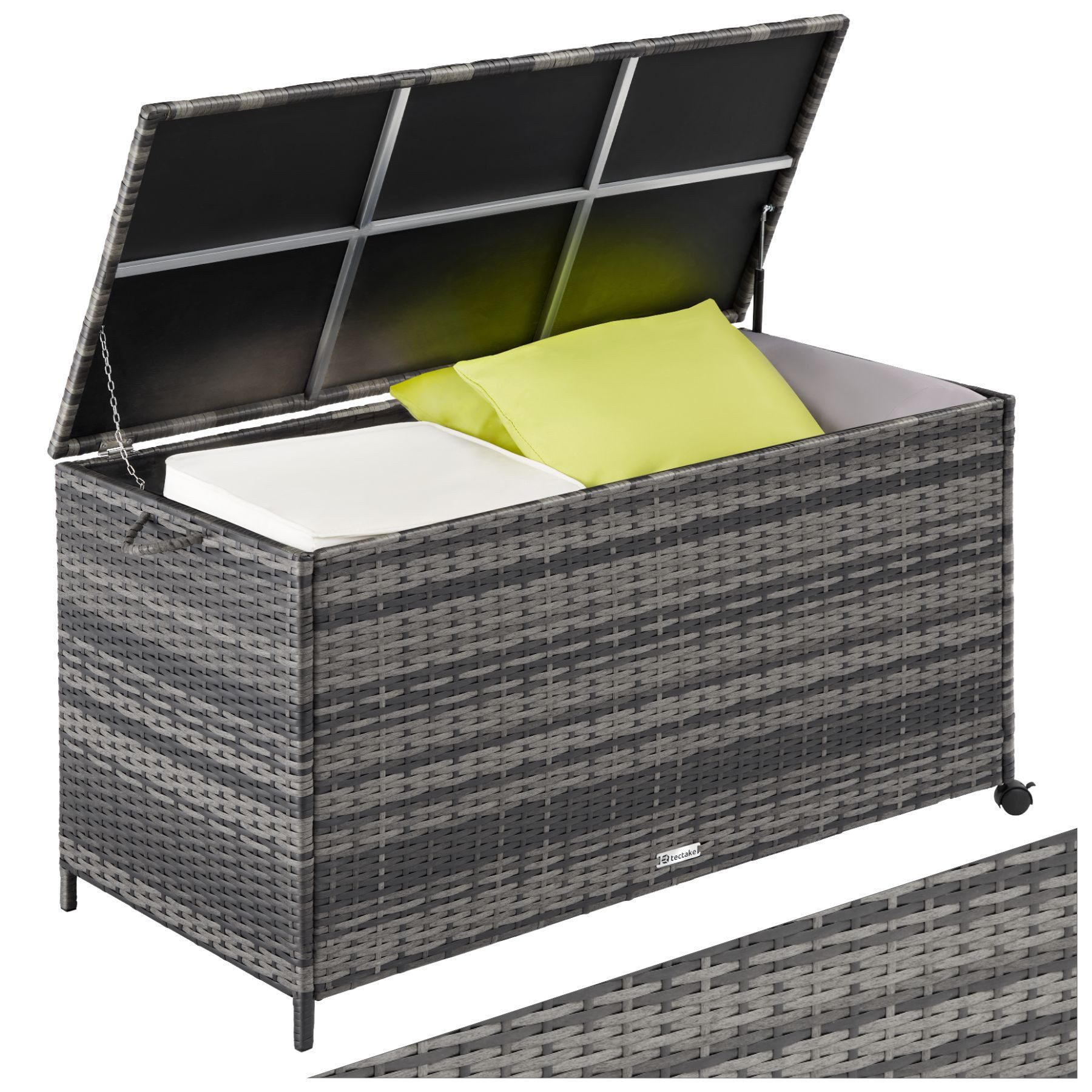 tectake Gartenbox Kuusamo (1 St., Auflagenbox), Aufbewahrungsbox mit Aluminiumgestell und Rattangeflecht