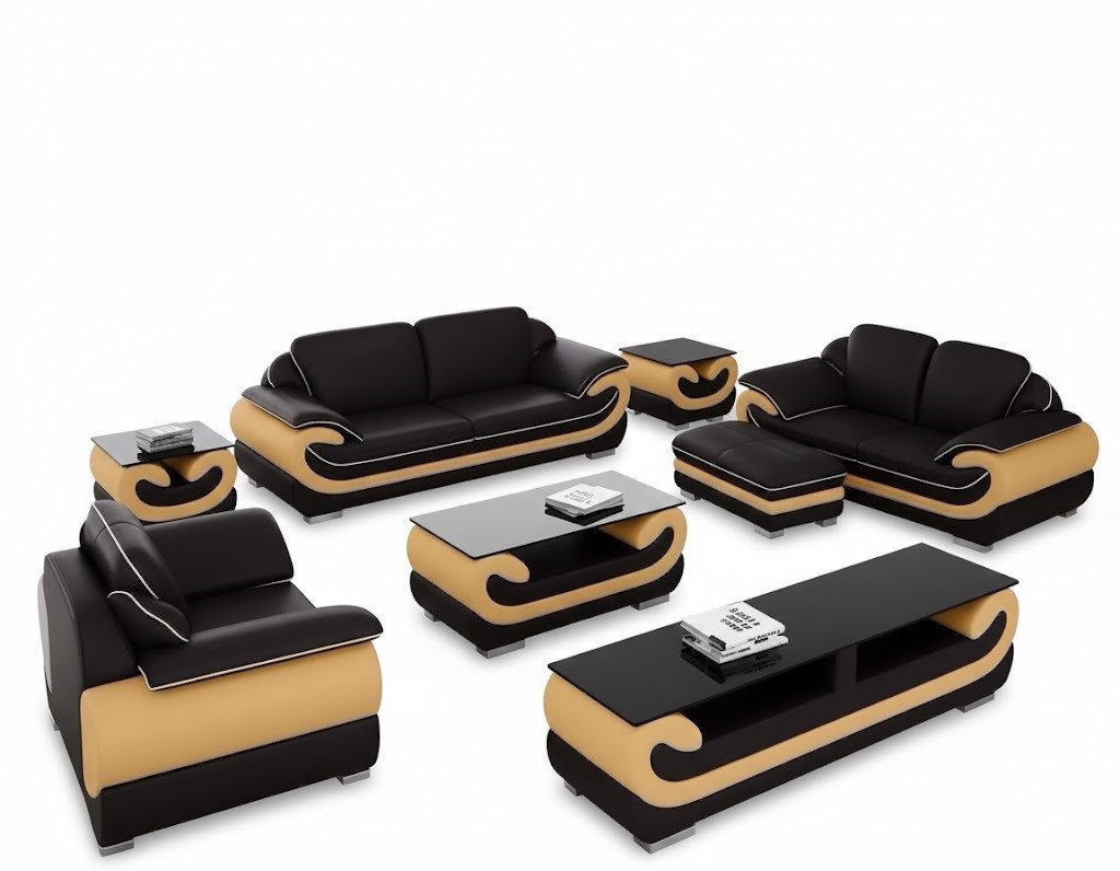 Xlmoebel Polstergarnitur Klassische Ledersofa Garnitur Komplett Set 8 tlg. Sofort, (8-tlg), Hergestellt in Europa