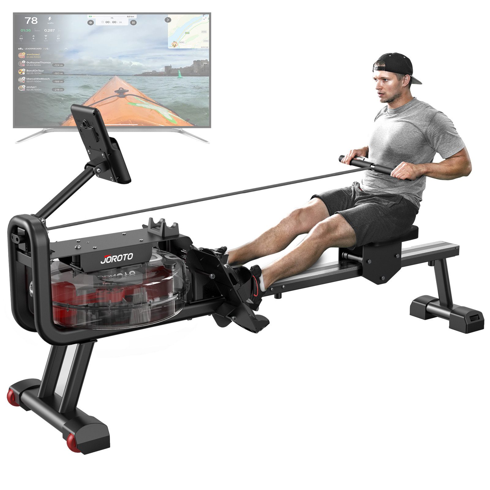 JOROTO Rudergerät MR23 & MR26 Wasser Rudergerät für zu Hause, 150 kg Belastbar, 30 Tage Kinomap APP-Mitgliedschaft