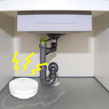 yozhiqu Wassersensor Wasserleckdetektor 135dB (weißes 2er-Pack), (2-St), Lauter Alarm, ideal für Garagen, Dachböden, Küchenkeller