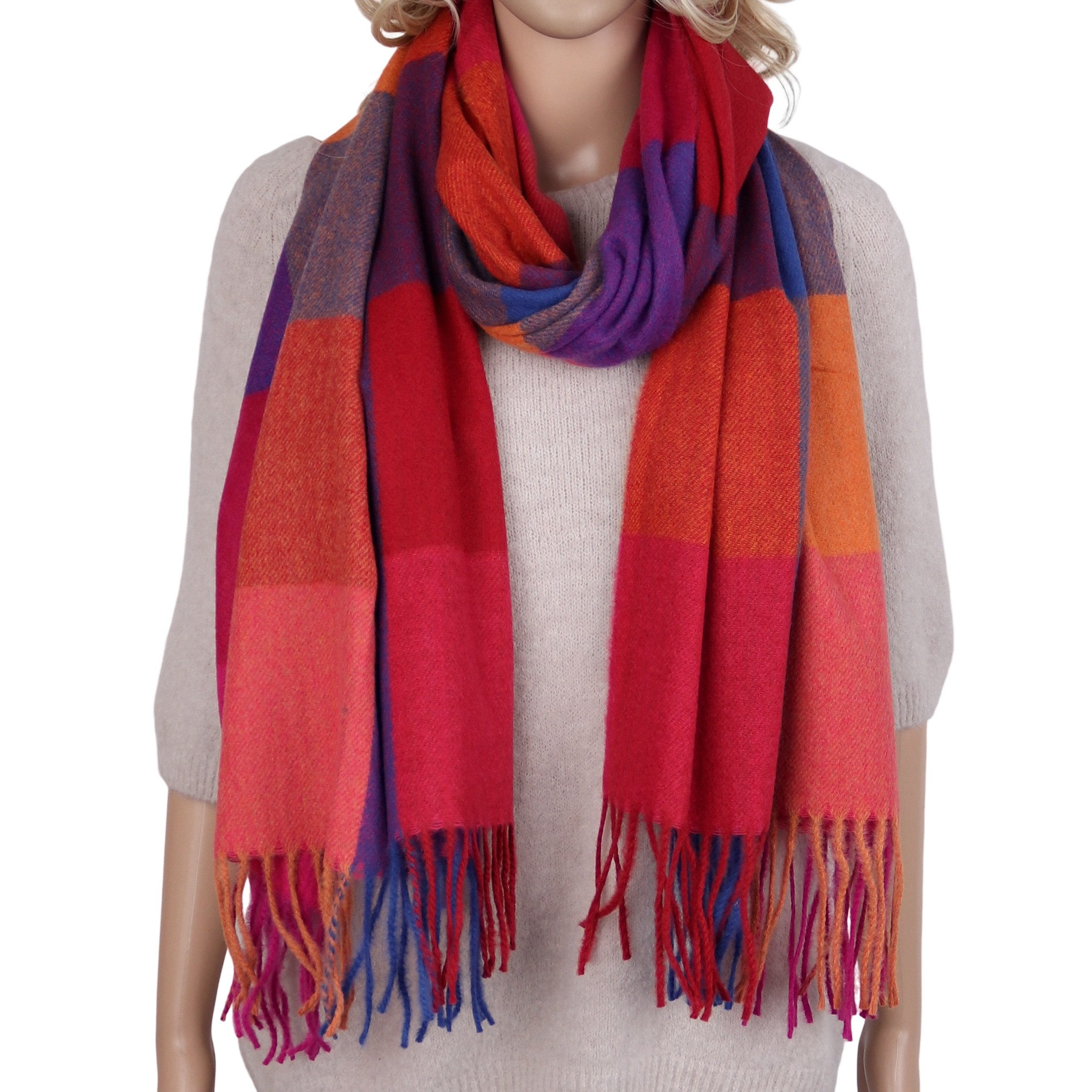 MIRROSI Modeschal weicher und warmer Schal Karo Kariert Muster mit Fransen, 70x180cm, (angesagtes Karomuster), Damen Halstuch ideal für Herbst und Winter