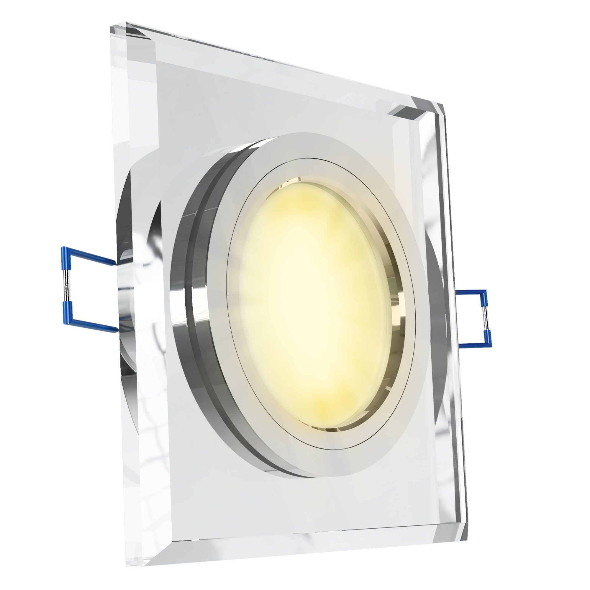 SSC-LUXon LED Einbaustrahler Flache Glas LED Einbaustrahler quadratisch klar mit LED-Modul, Warmweiß