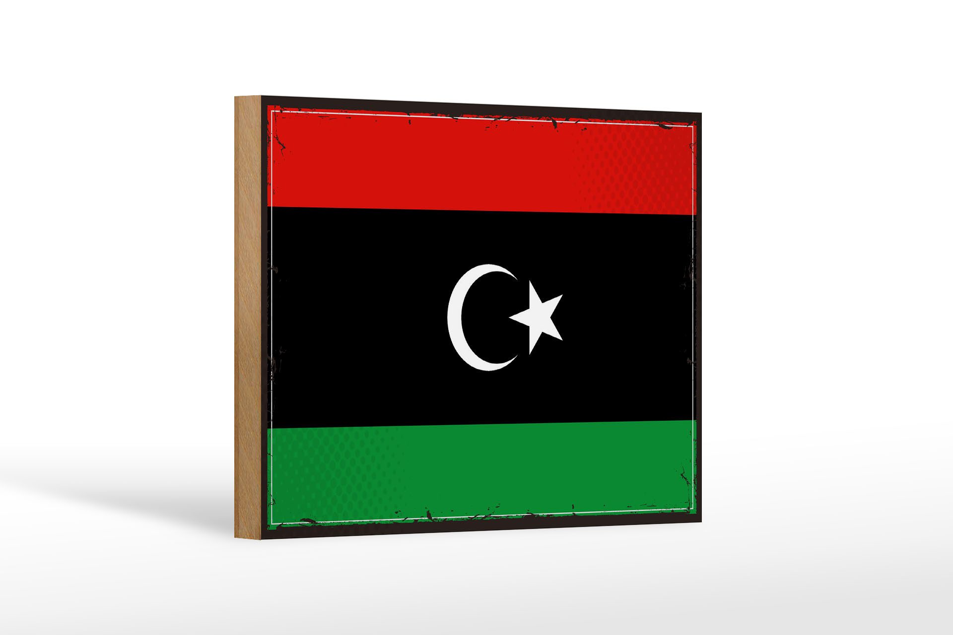 Femer GmbH Holzbild Flagge Libyens 18x12 cm Retro Flag of Libya, Flaggen (1 St), Glatte Holzfaserplatte (MDF), vorn beschichtet